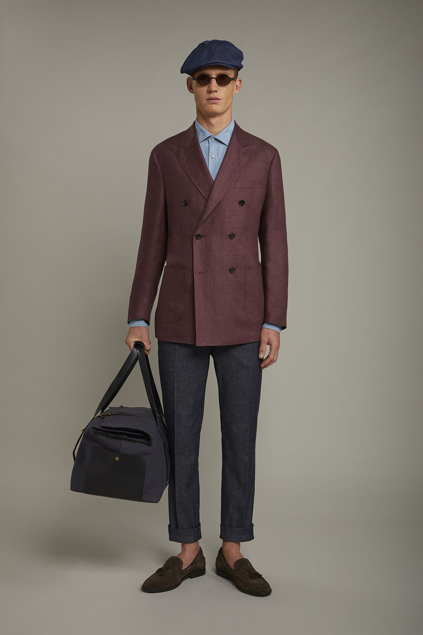 Veste crois?�e homme non doubl?�e avec poches plaqu?�es en 100 % lin coupe r?�guli?�re | Doppelganger 