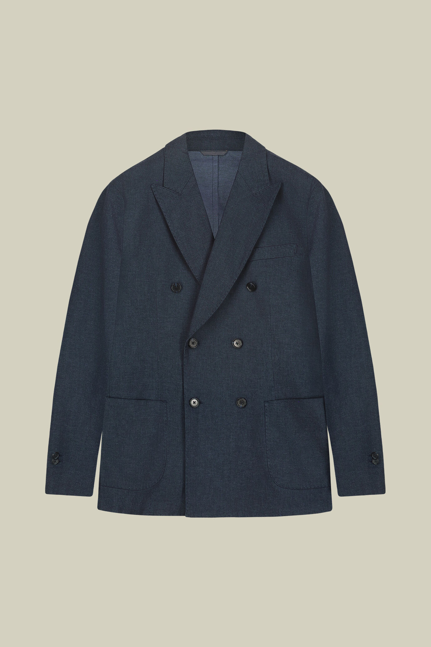 Ungef&uuml;tterte Herren-Zweireihige Jacke aus Chambray-Gewebe in Regular-Fit