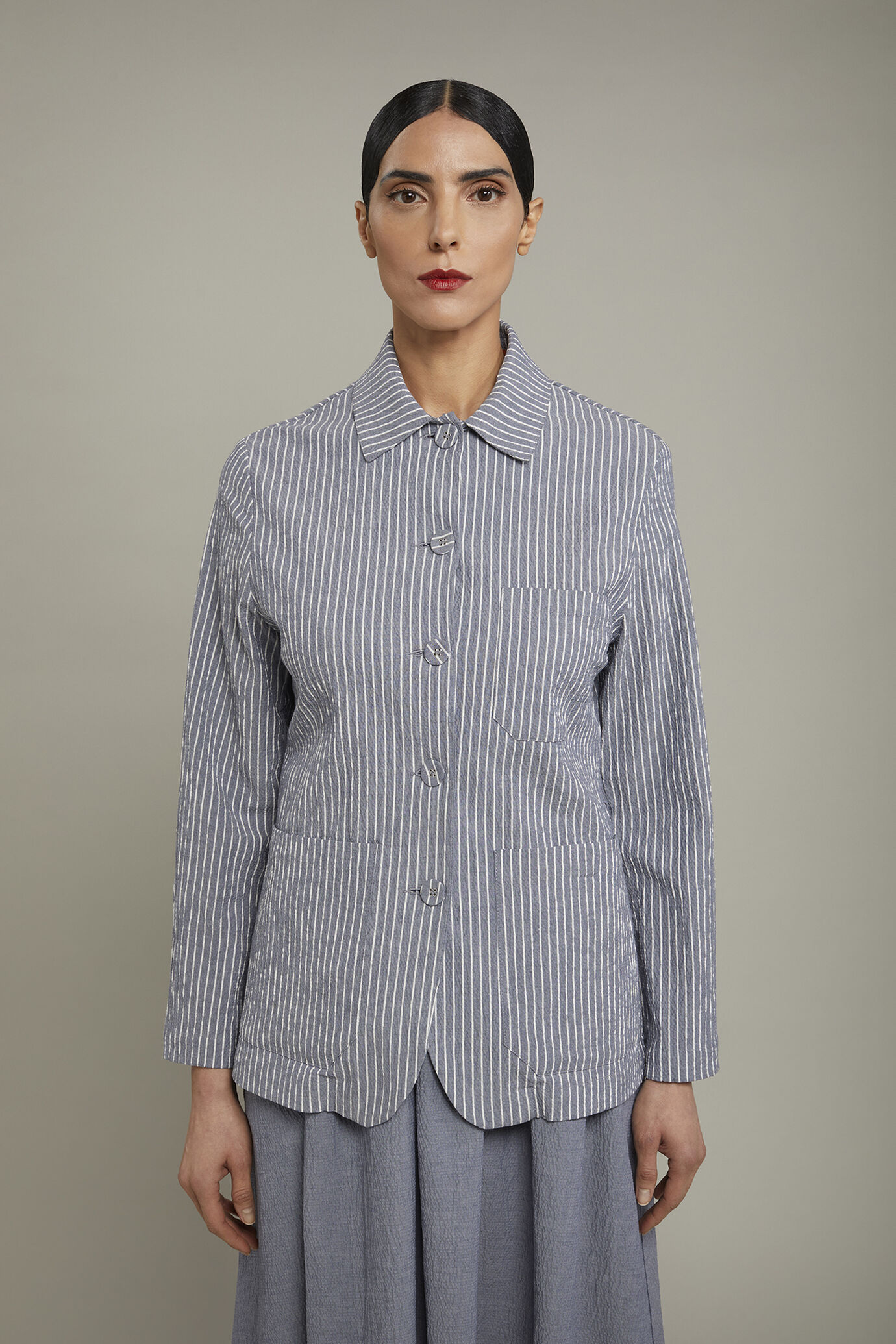 Women’s pinstripe blazer in stretch cotton regular fit image number 2