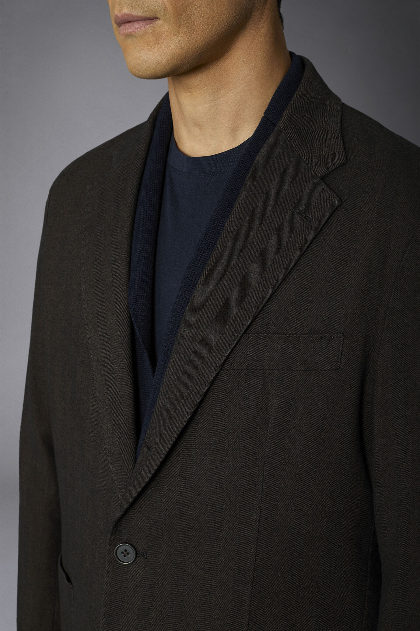 Veste à simple boutonnage en tissu lavé avec motifs à chevrons, coupe régulière image number 3