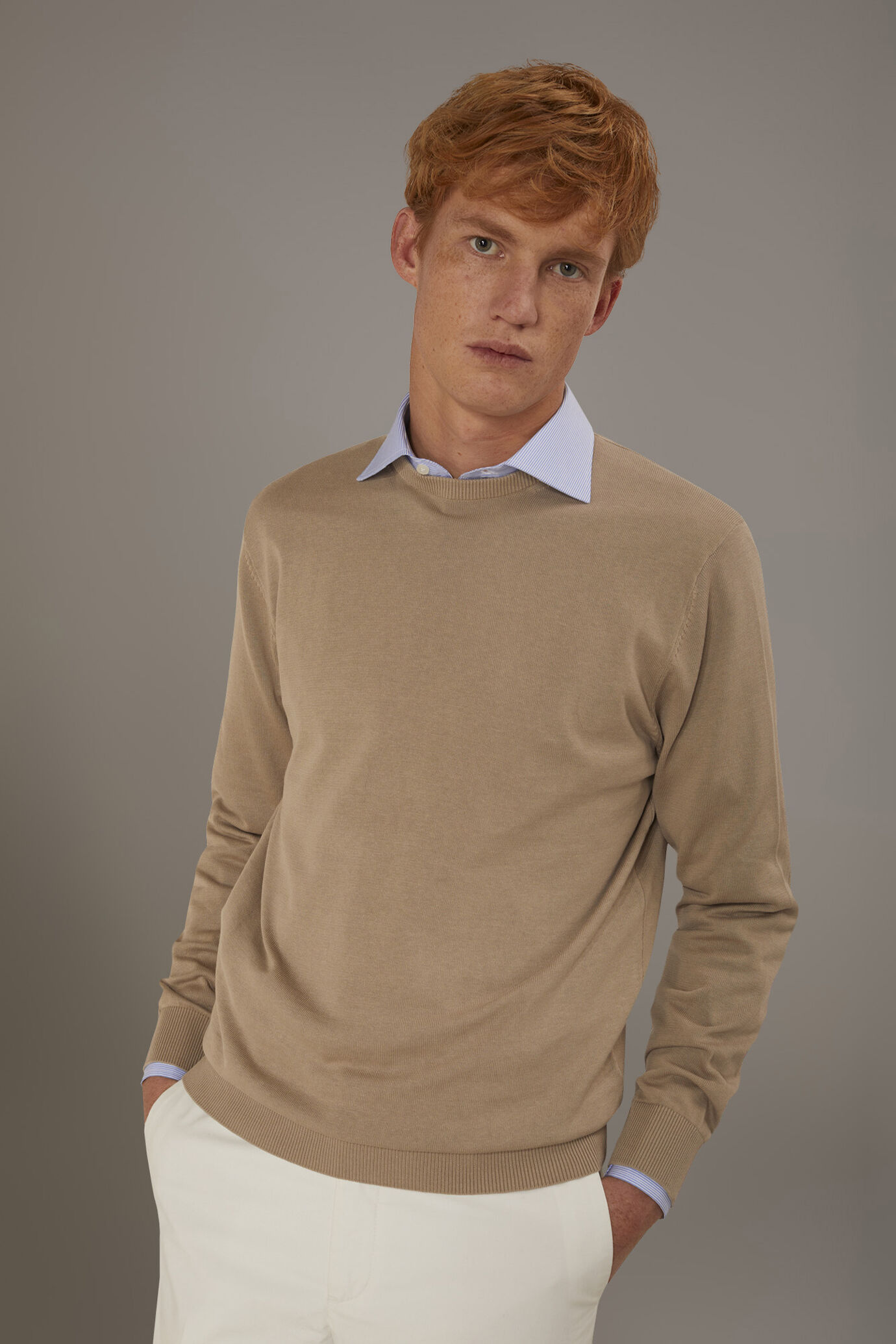 Round neck sweater 100% cotton image number 1