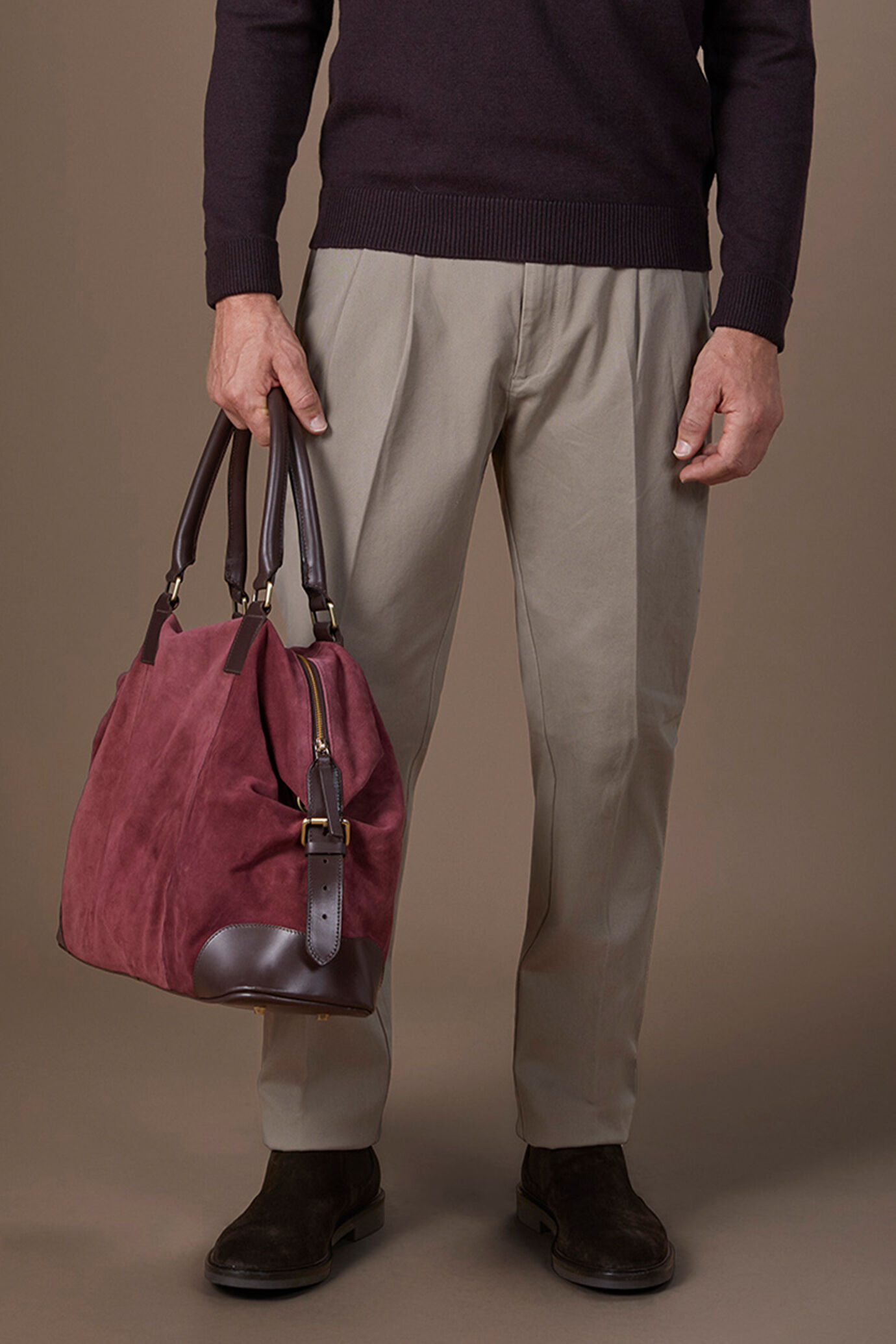 Genuine suede-effect leather travel bag