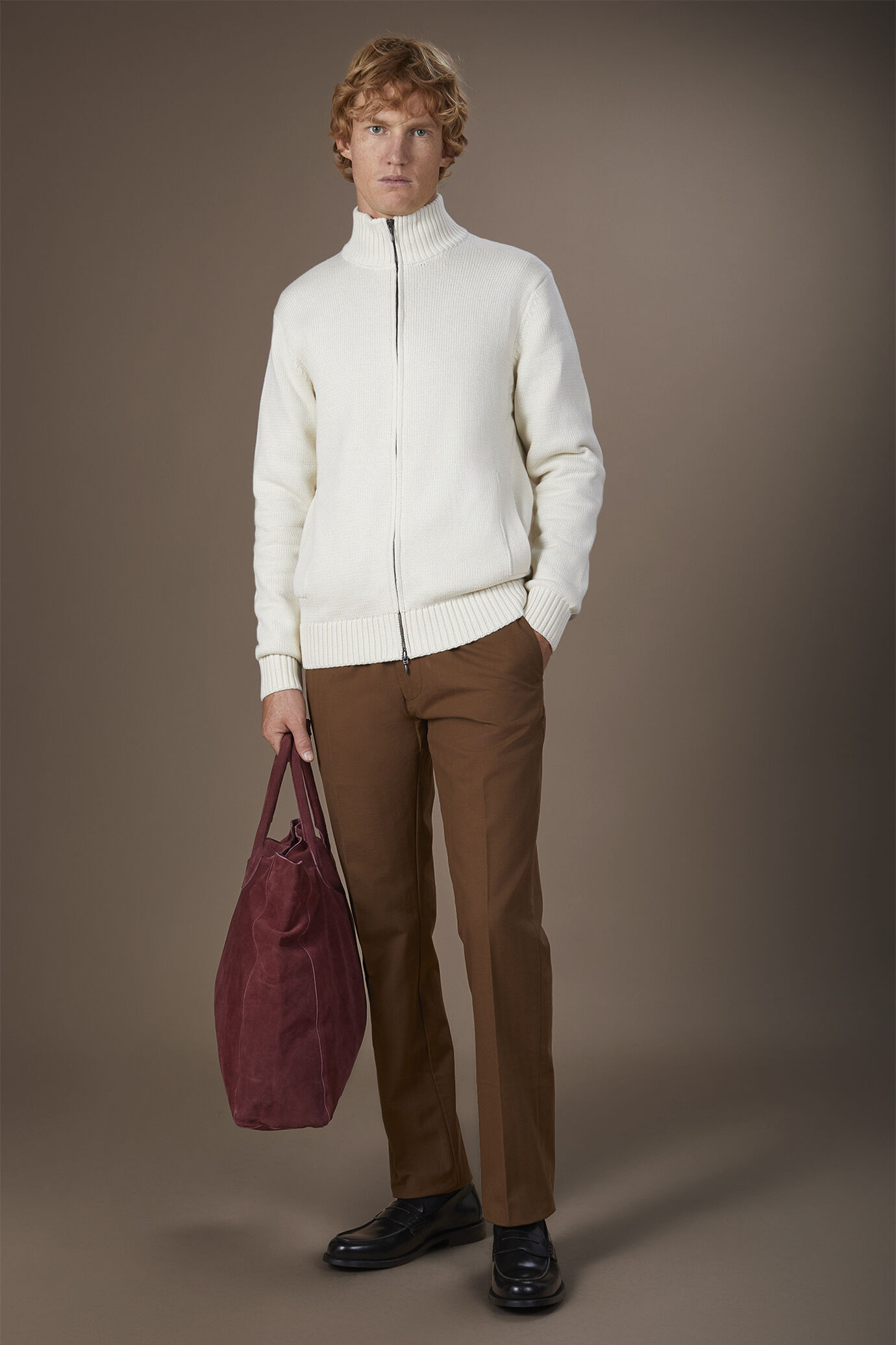 Cardigan uomo in 100% cotone con chiusura zip regular fit image number 1