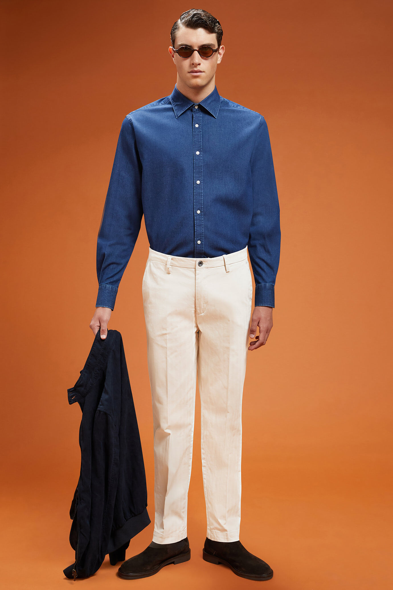 Pantalone uomo classico costruzione spina di pesce elasticizzato regular fit image number 0