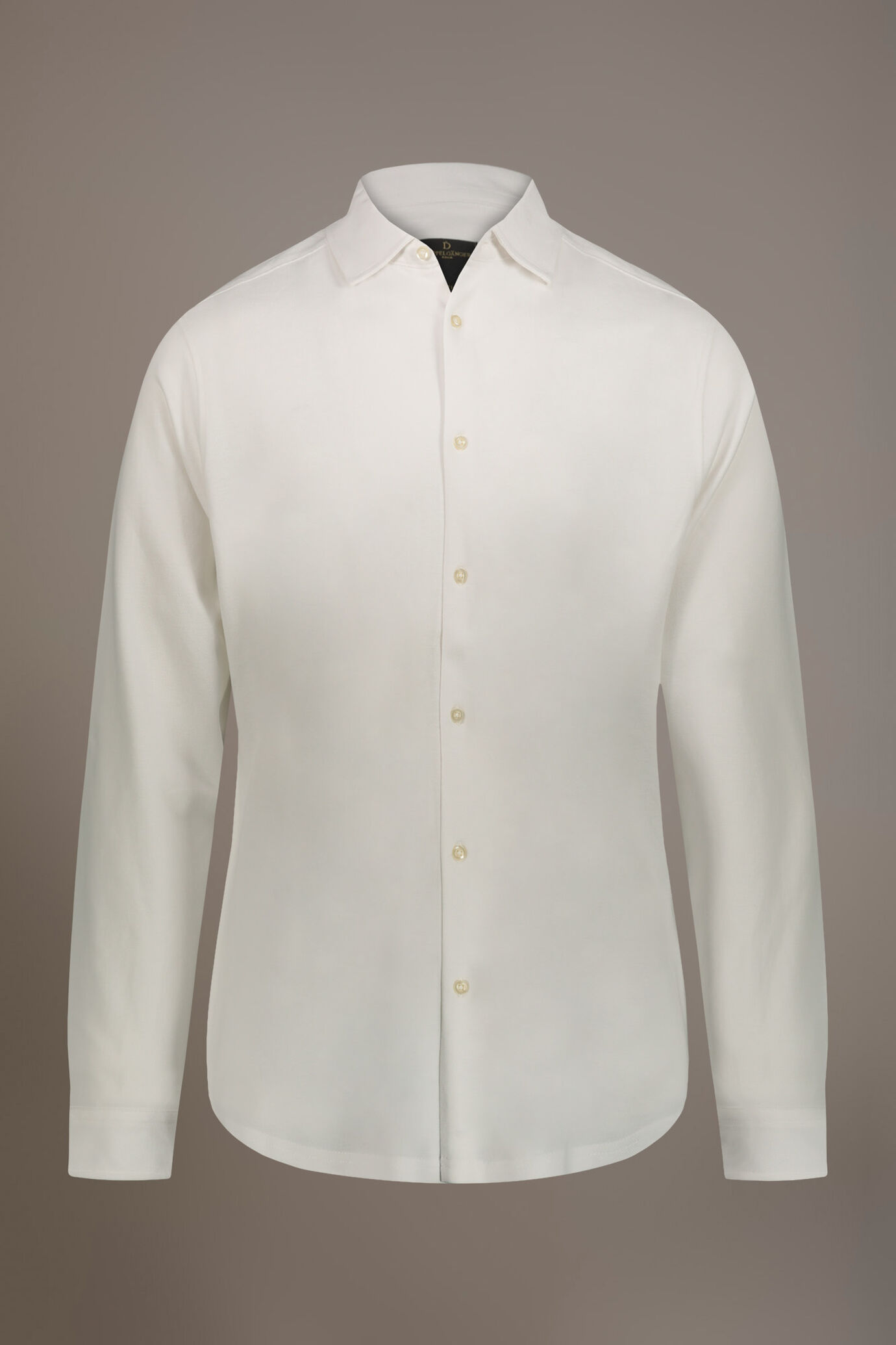 Polo camicia maniche lunghe 100% cotone piquet tinta unita image number 3