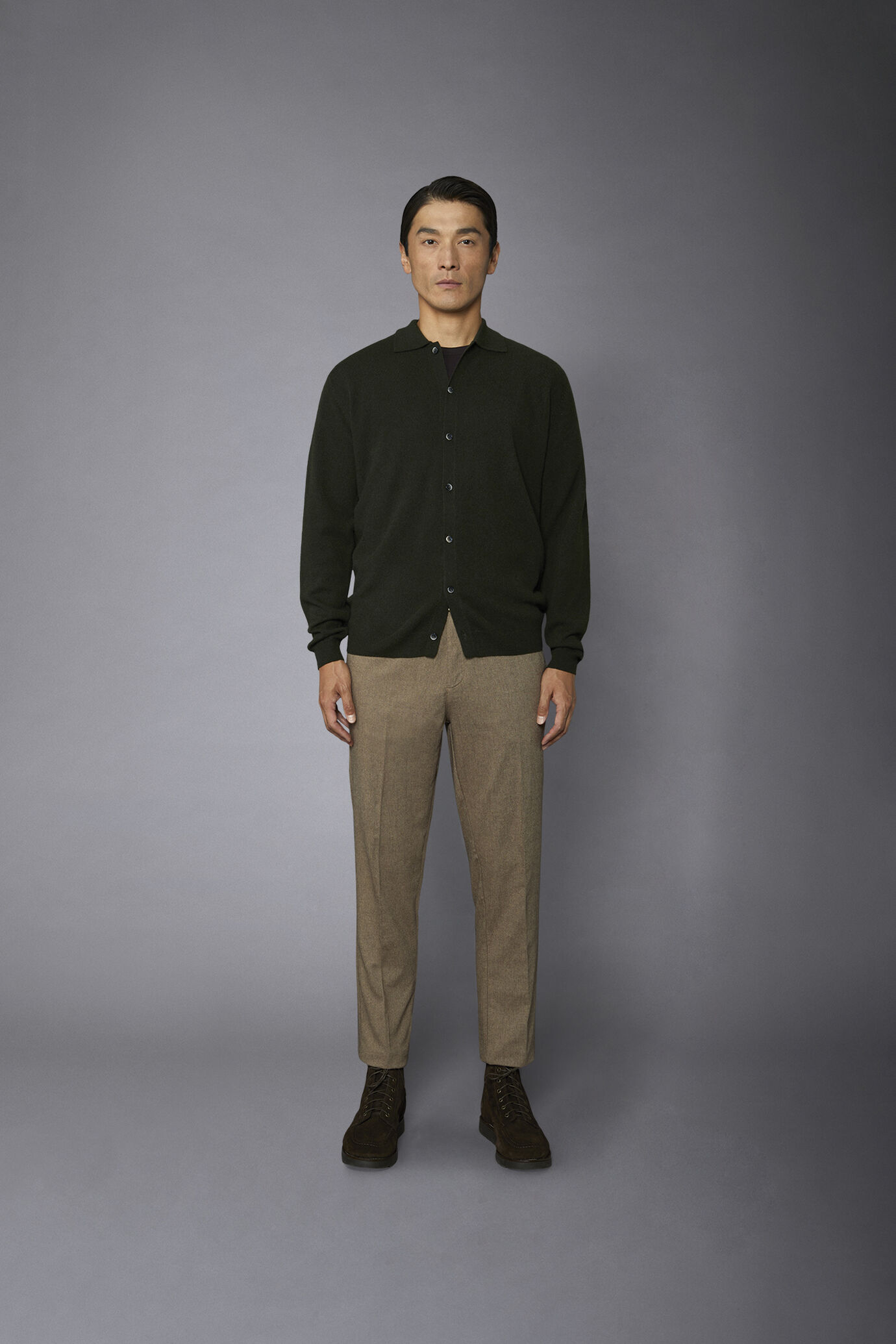 Men's chino pants woven cotton hand wool herringbone regular fit image number 2