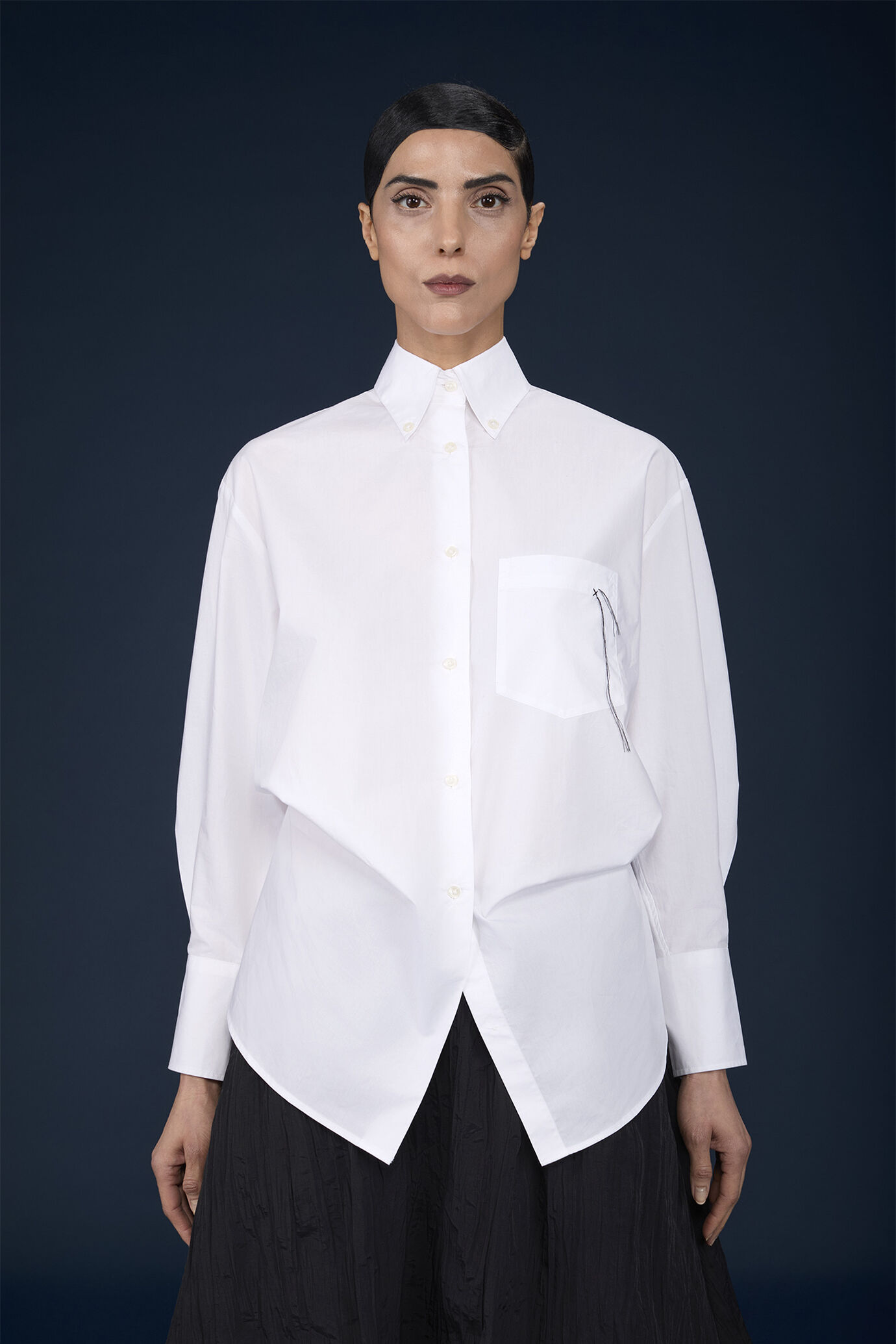 Women's unstructured shirt with French collar 100% cotton image number 0