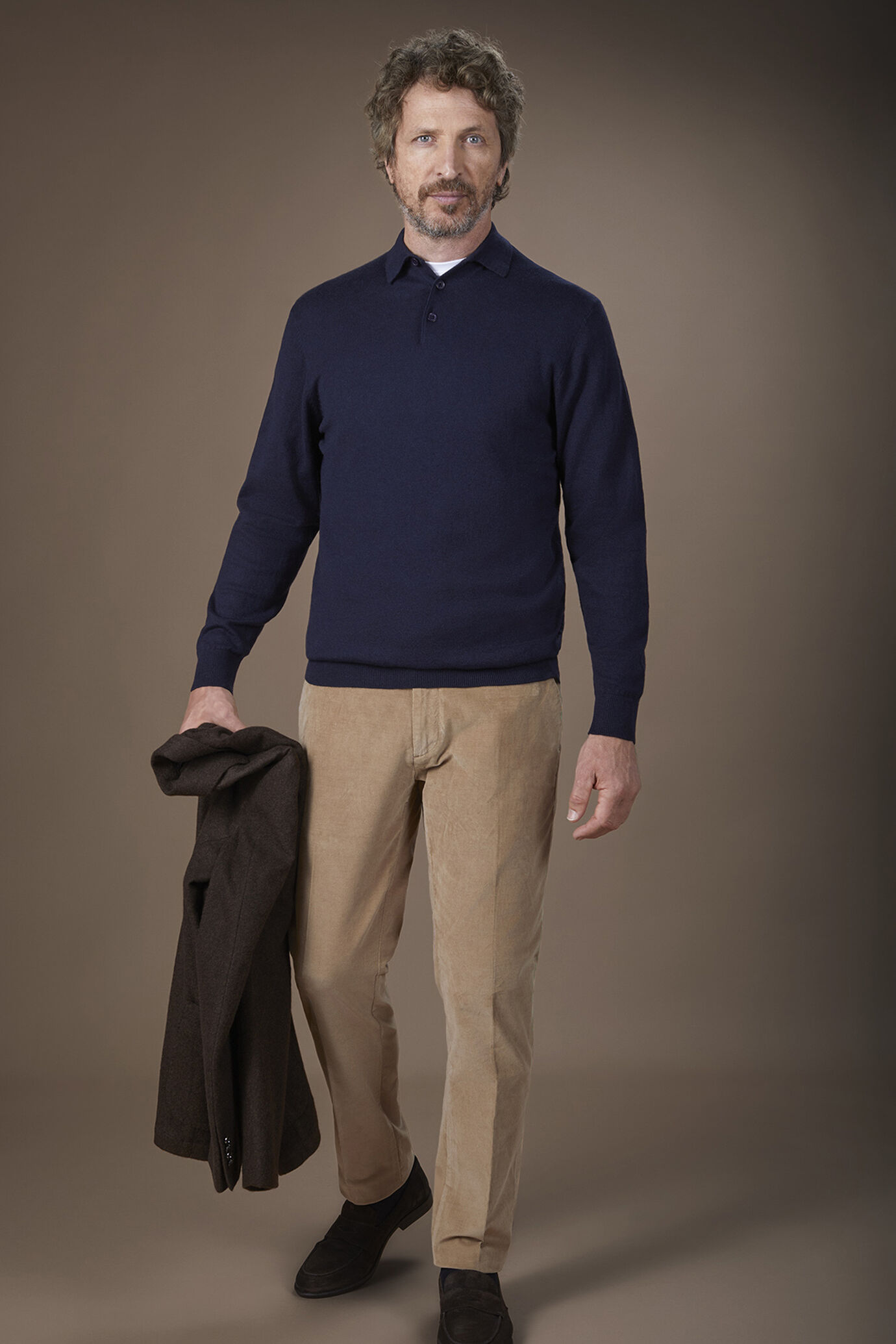 Maglia polo uomo in misto lana e cotone regular fit