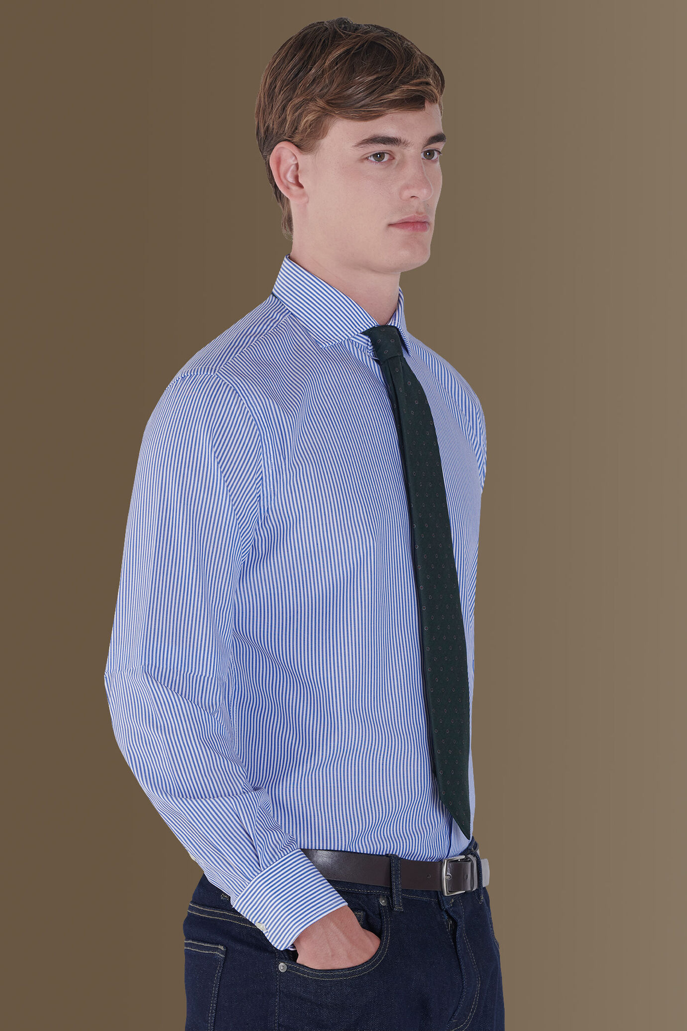 Camicia classica uomo righe blue collo francese image number 0