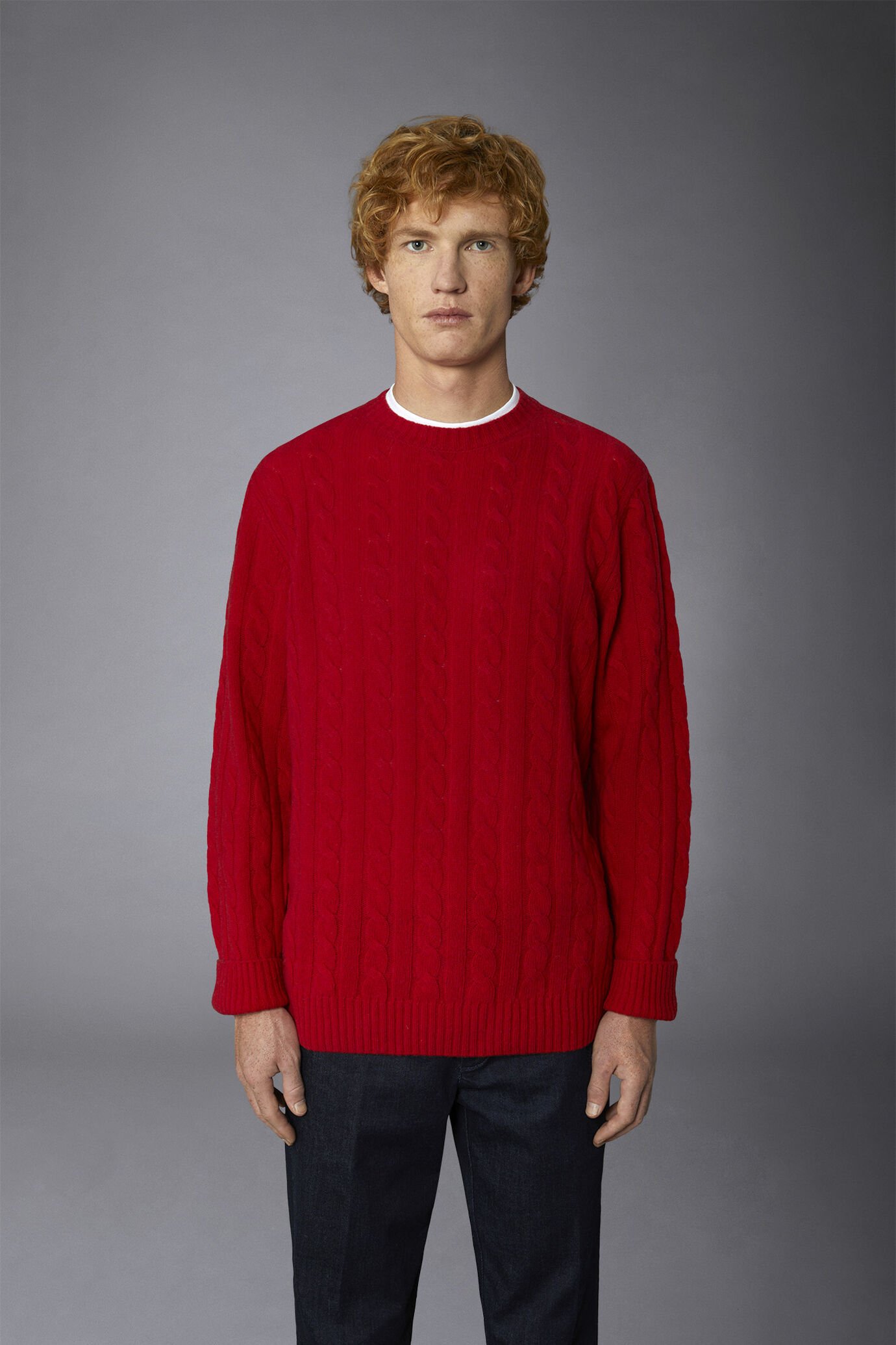 Maglia uomo a trecce girocollo in misto lana lambswool a regular fit image number 3
