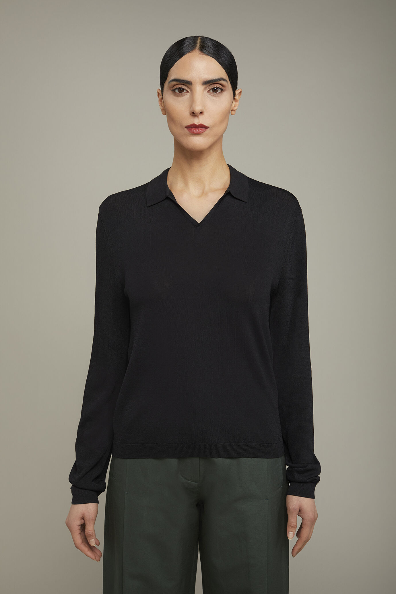 Polo donna in maglia con manica lunga image number 2