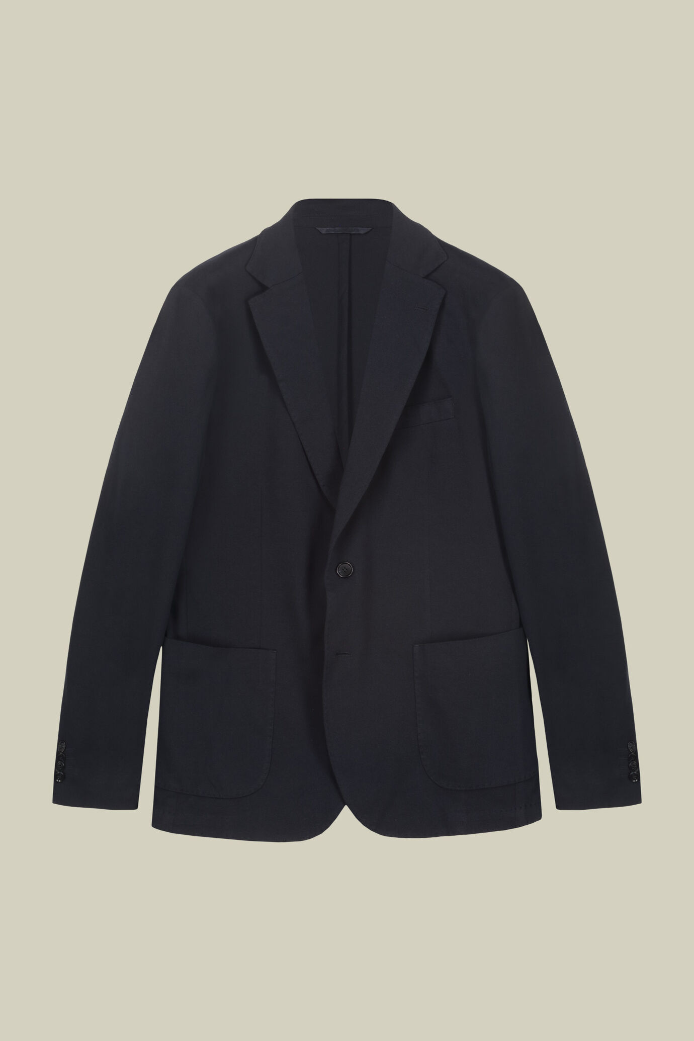 Men's unlined single-breasted jacket with classic lapels and patch pockets, jersey fabric image number 4