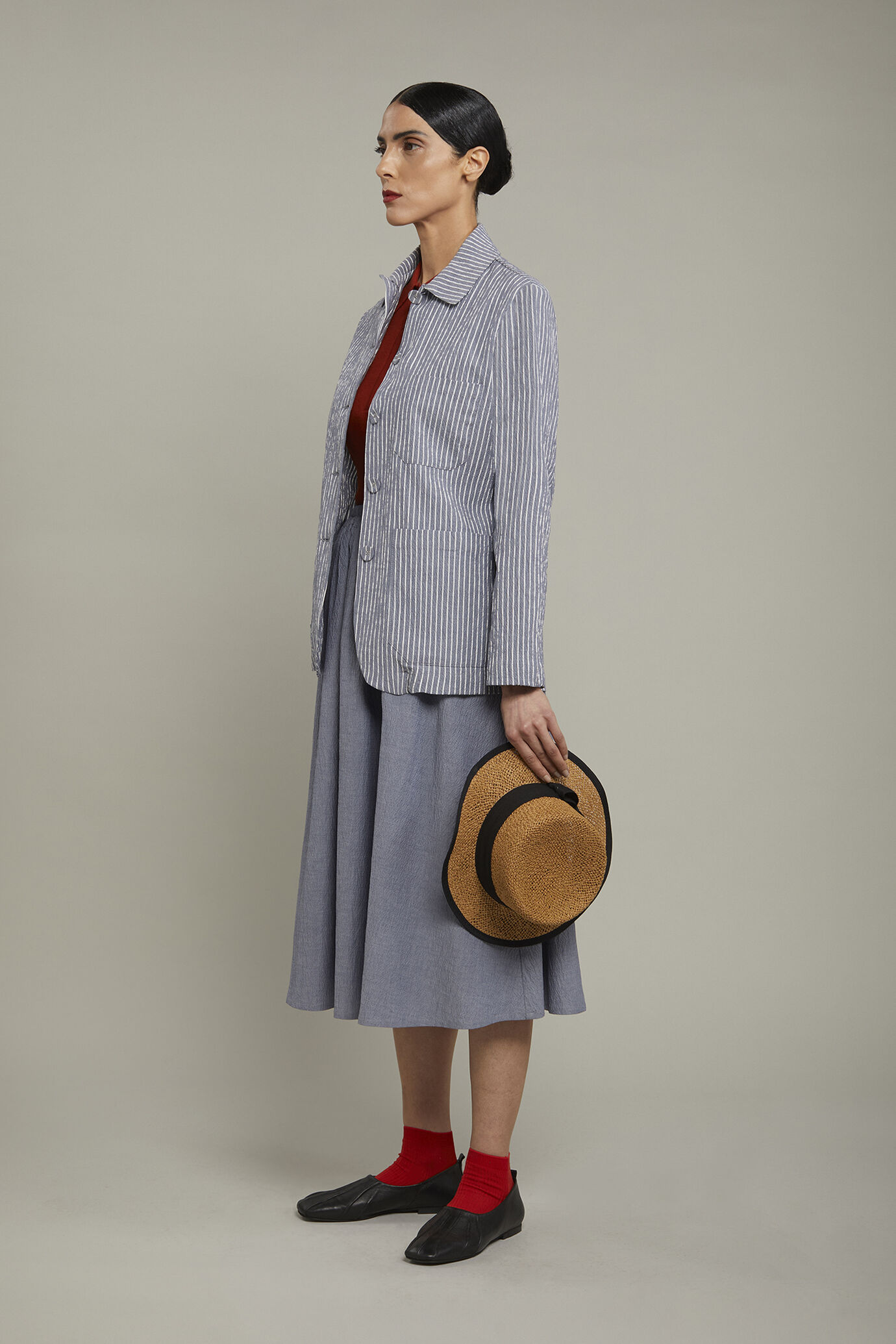 Women’s pinstripe blazer in stretch cotton regular fit image number 1