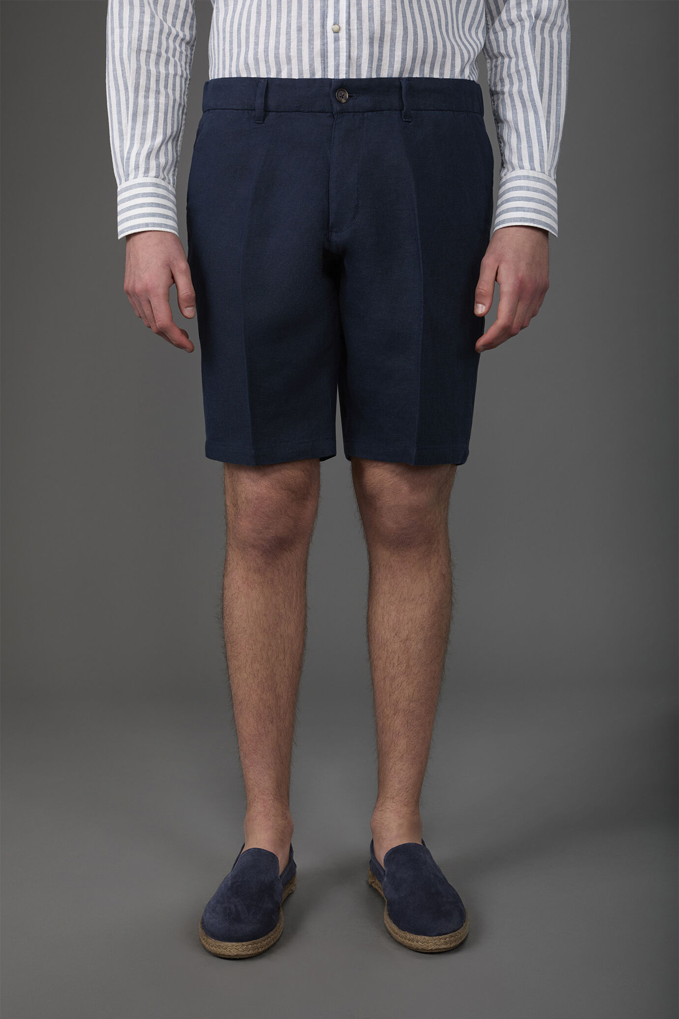 Bermuda homme avec taille élastique, 100% lin image number 2