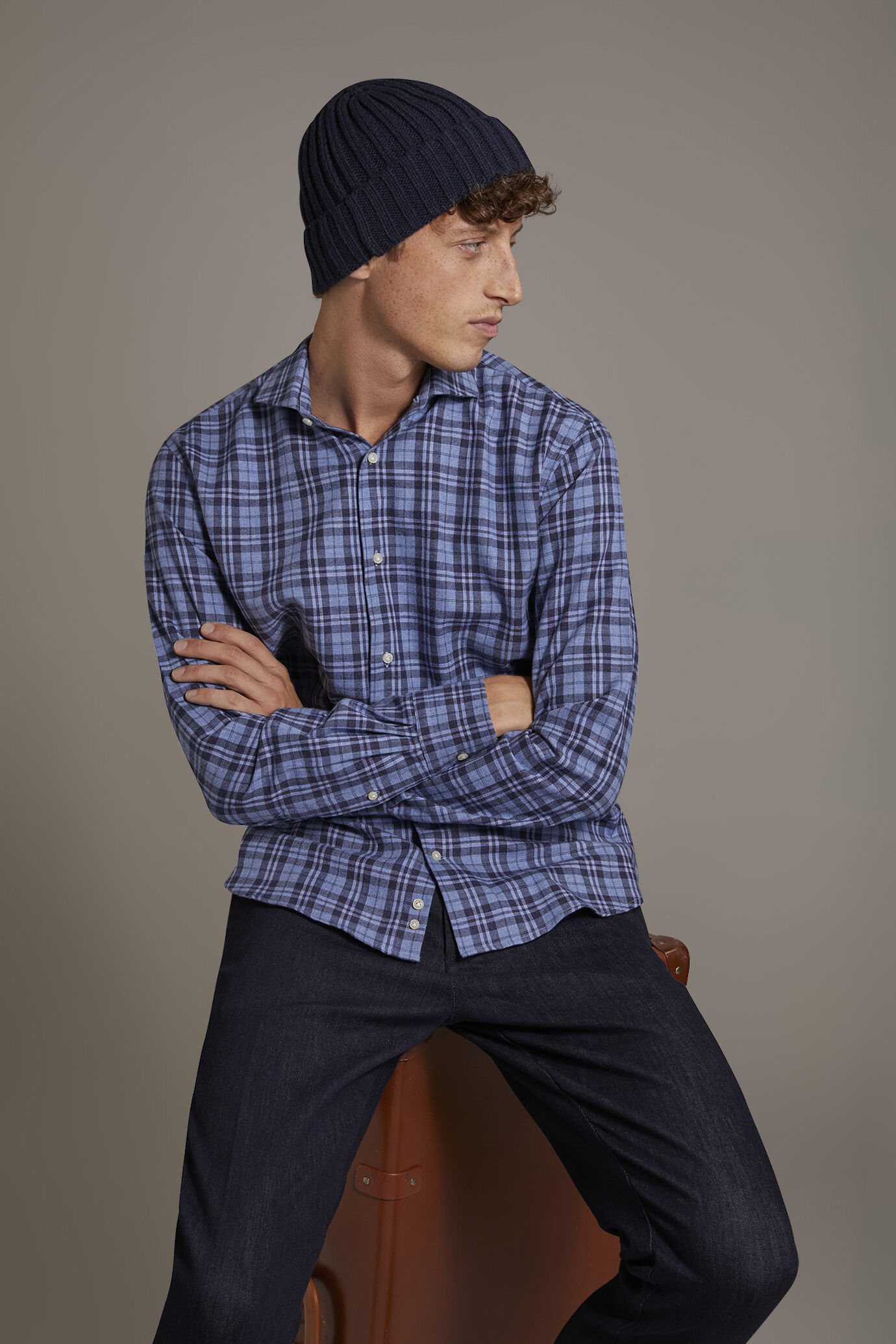 Camicia casual collo francese comfort fit tessuto in flanella tartan image number 0