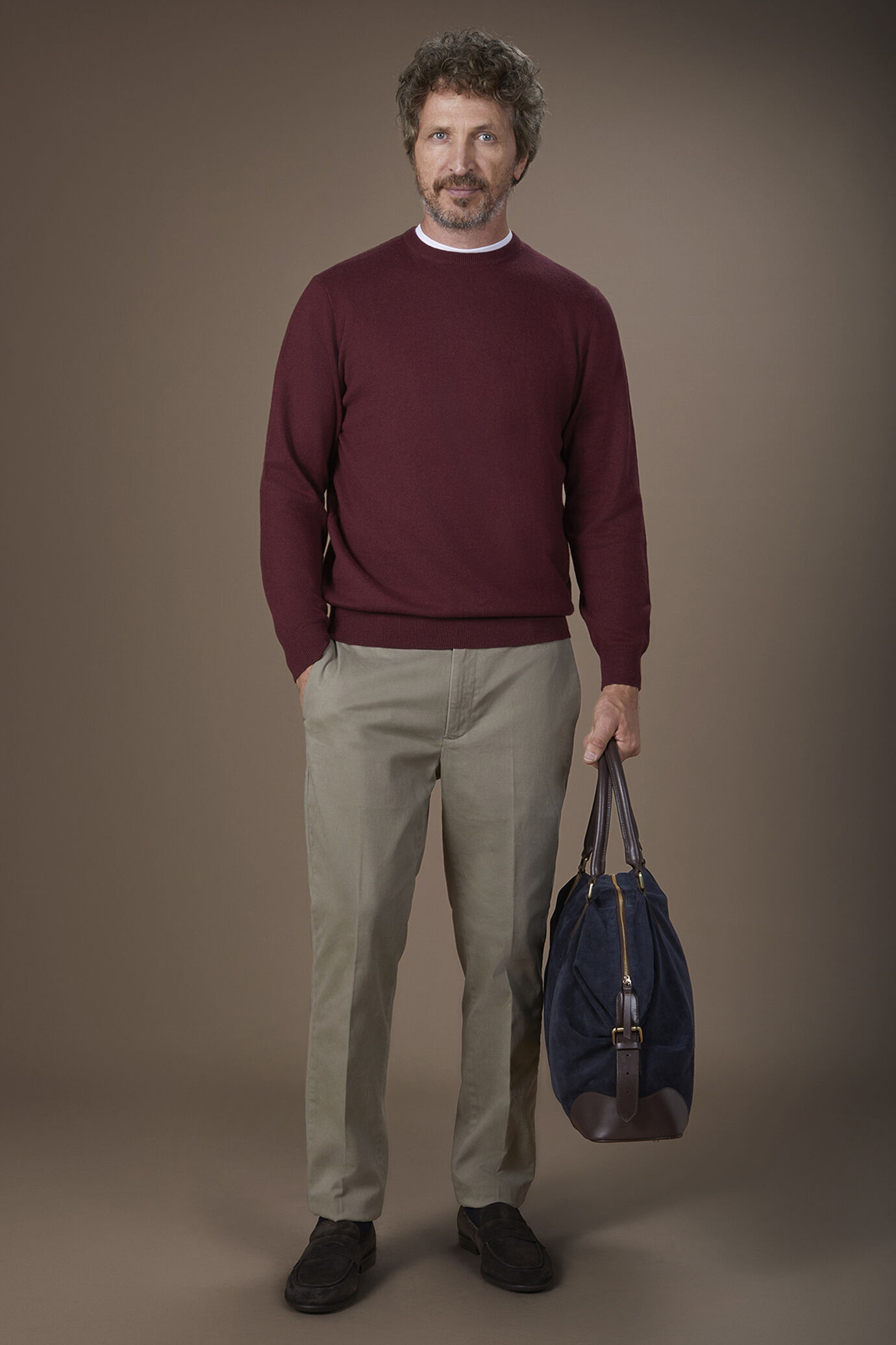Men's regular fit crew neck jumper in wool and cotton image number 1