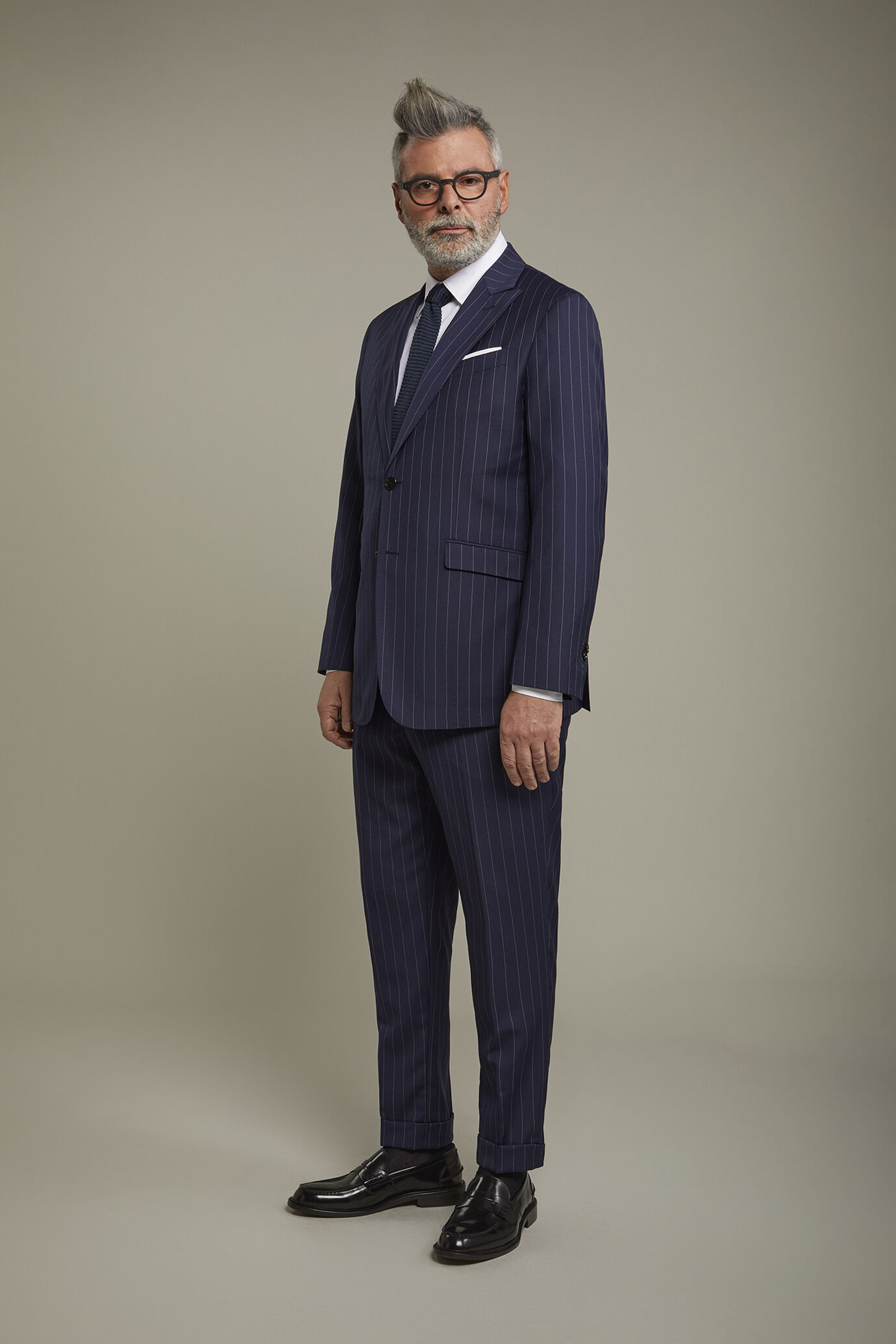 Men's single-breasted Wool Blend suit with regular fit pinstripe design image number 1