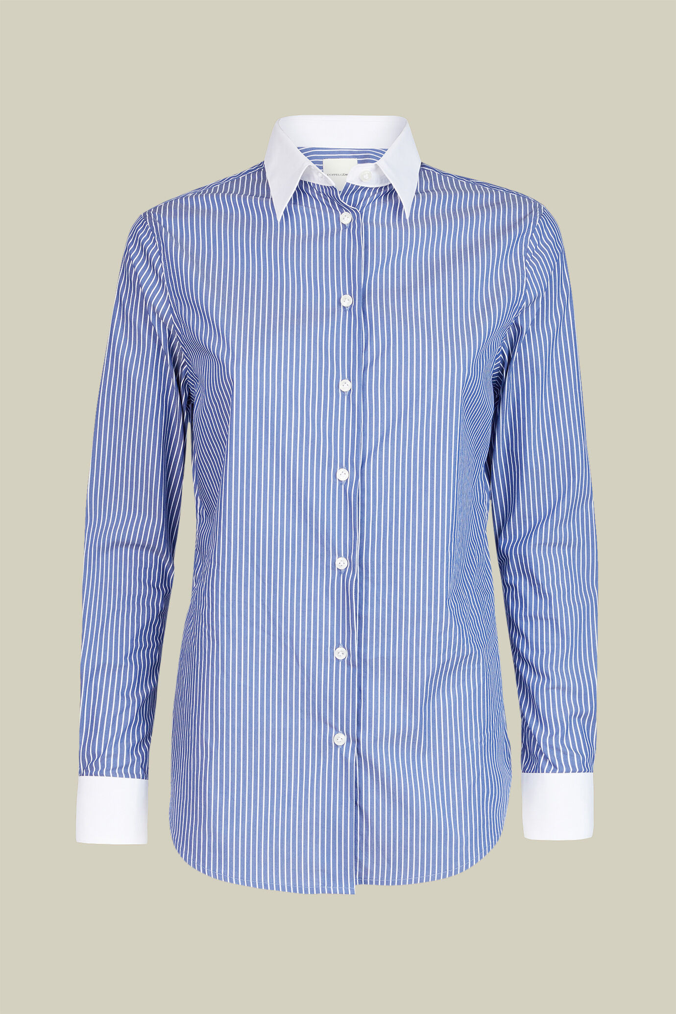 Camicia classica donna in tessuto a righe tinto filo con collo e polsini bianchi regular fit