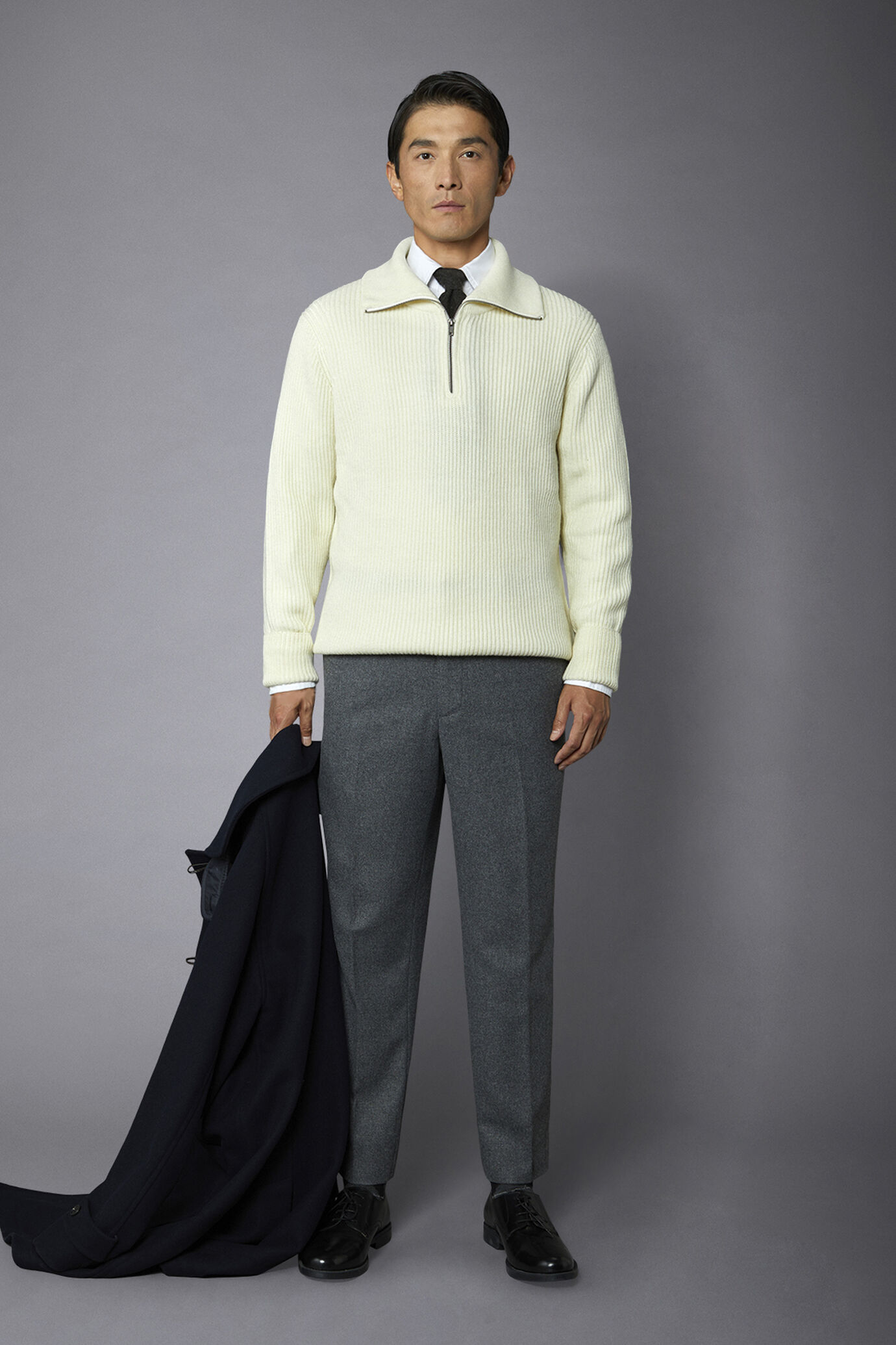 Men's wool-blend zip neck sweater with English rib knit regular fit image number 0