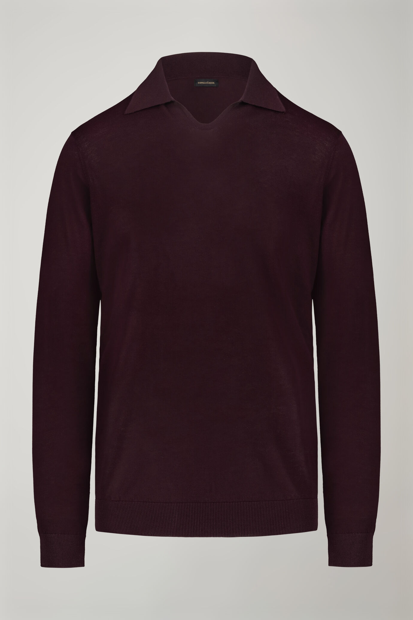 Herren-Poloshirt mit V-Ausschnitt aus 100 % Baumwollstrick und langen &Auml;rmeln in normaler Passform image number 3