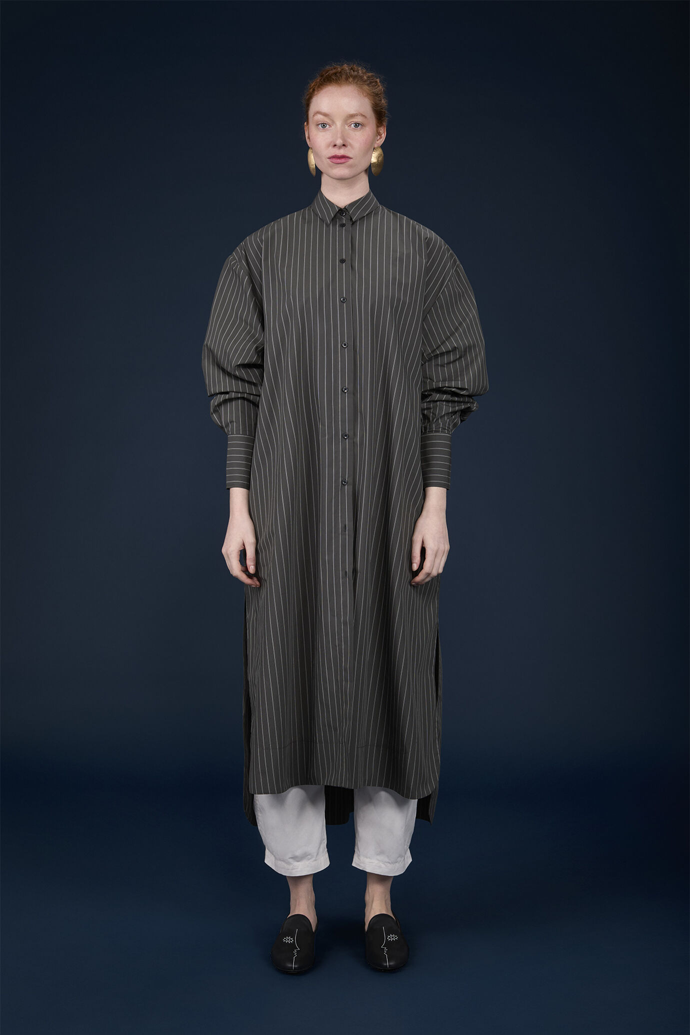 Shirt dress in striped yarn-dyed fabric image number 1