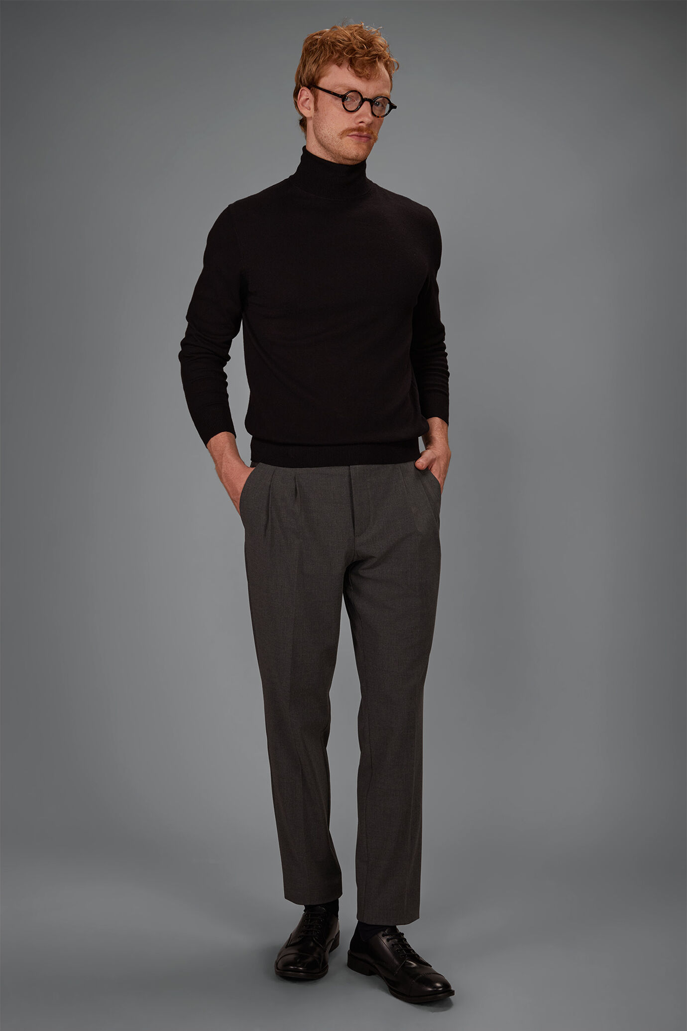 Men's regular fit high neck jumper in wool and cotton image number 0