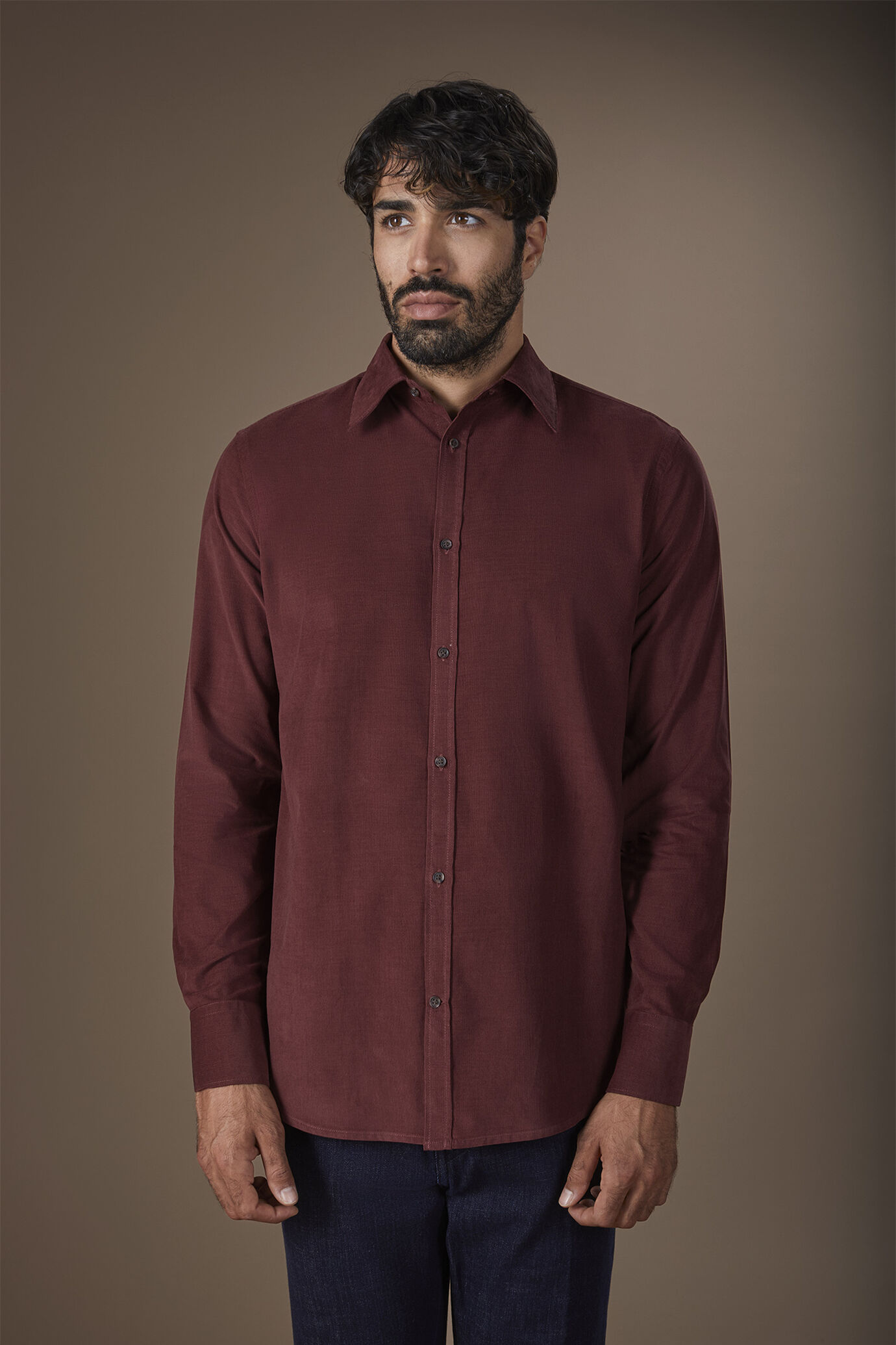 Men's casual shirt in 100% cotton 1000 Stripe velvet fabric plain colour image number 0