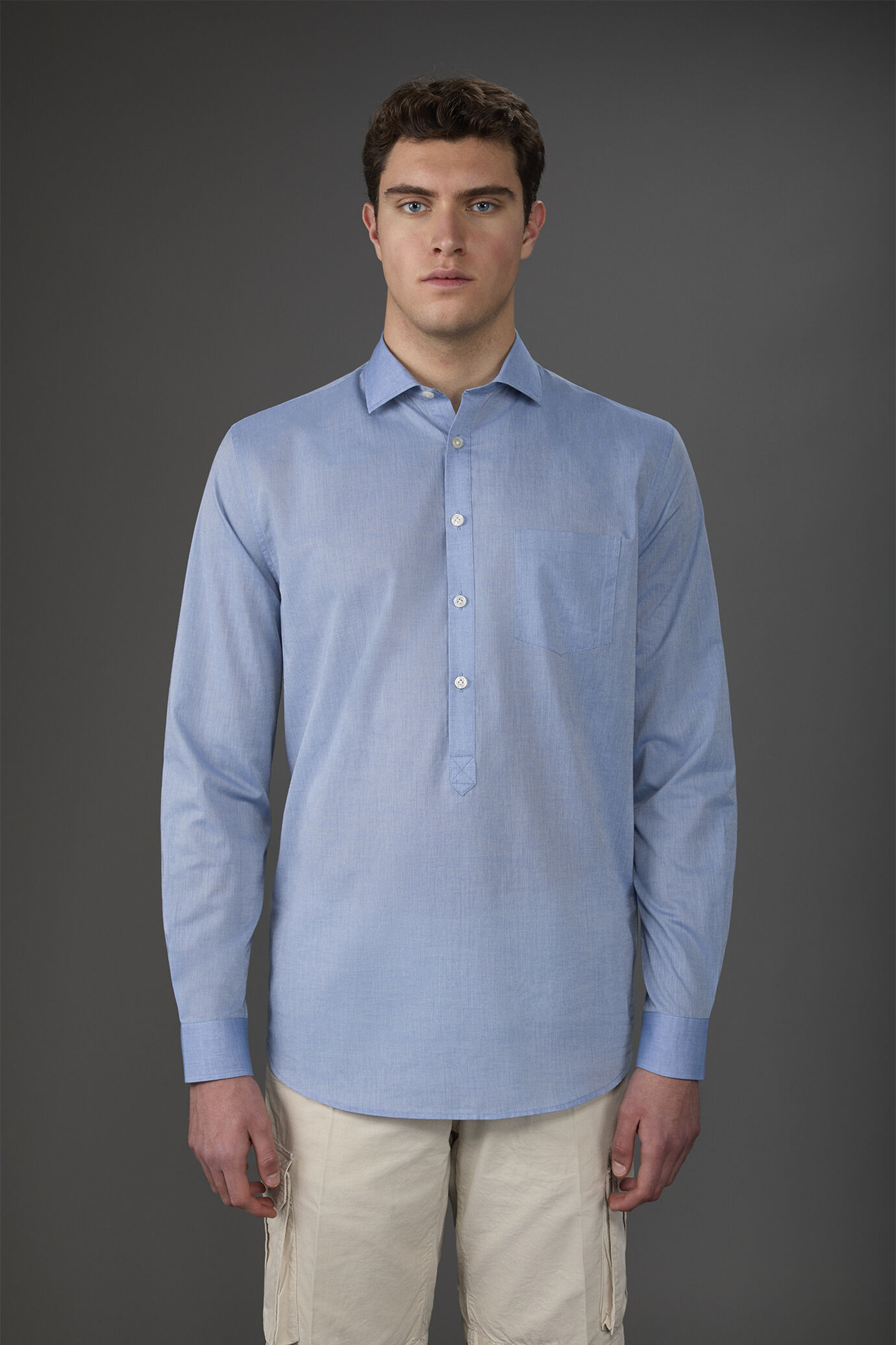 Camicia uomo casual button down nascosto tessuto in mussola lavato