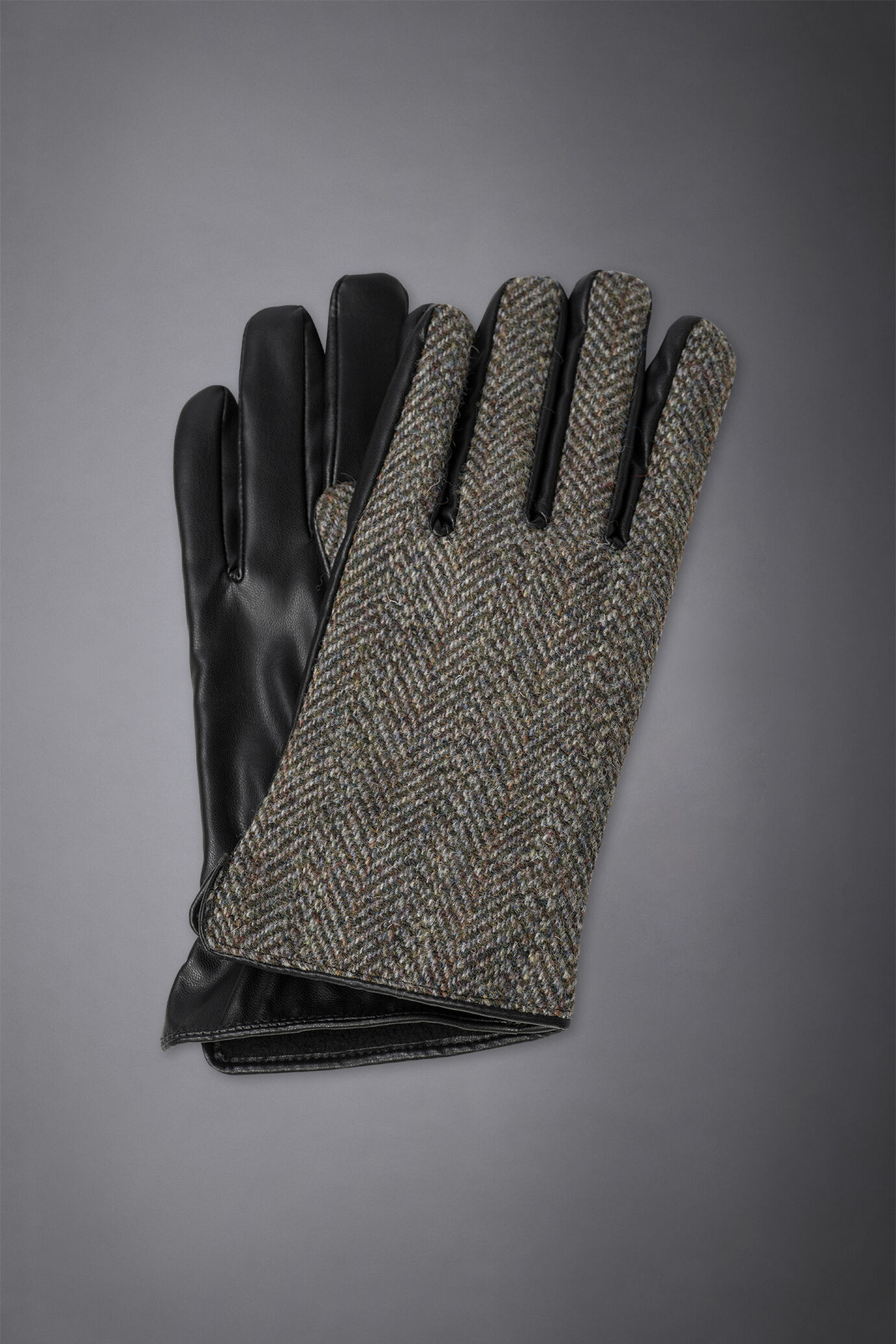 Handschuhe aus 100% englischer Wolle mit Fischgrätenmuster und Kunstleder image number 0