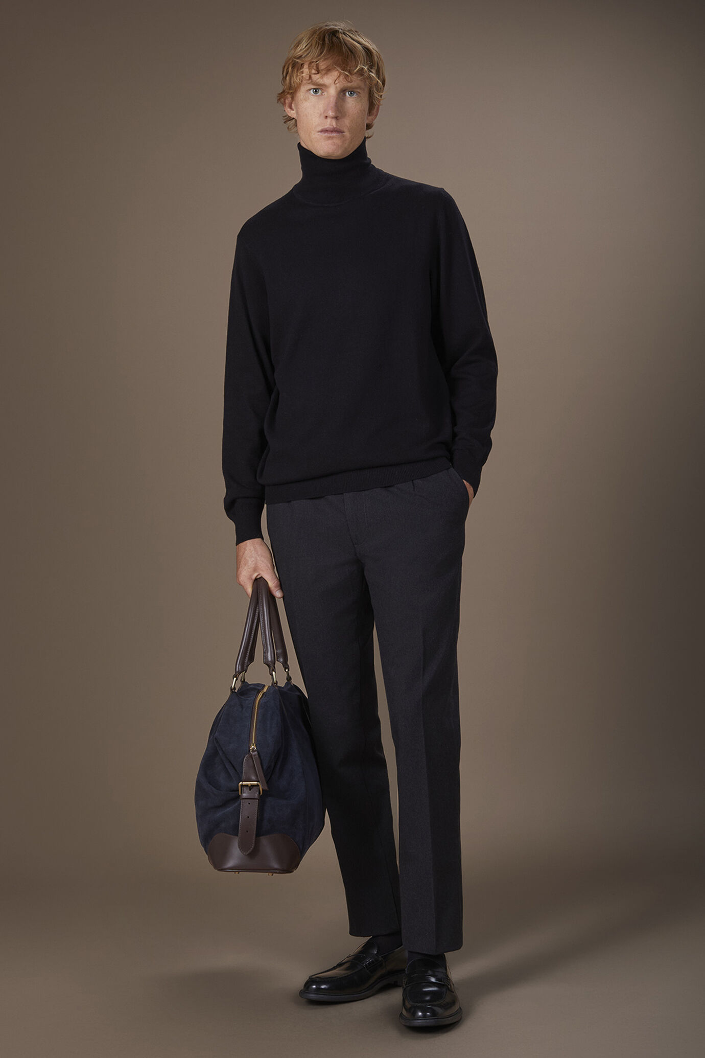 Men's regular fit high neck jumper in wool and cotton image number 1
