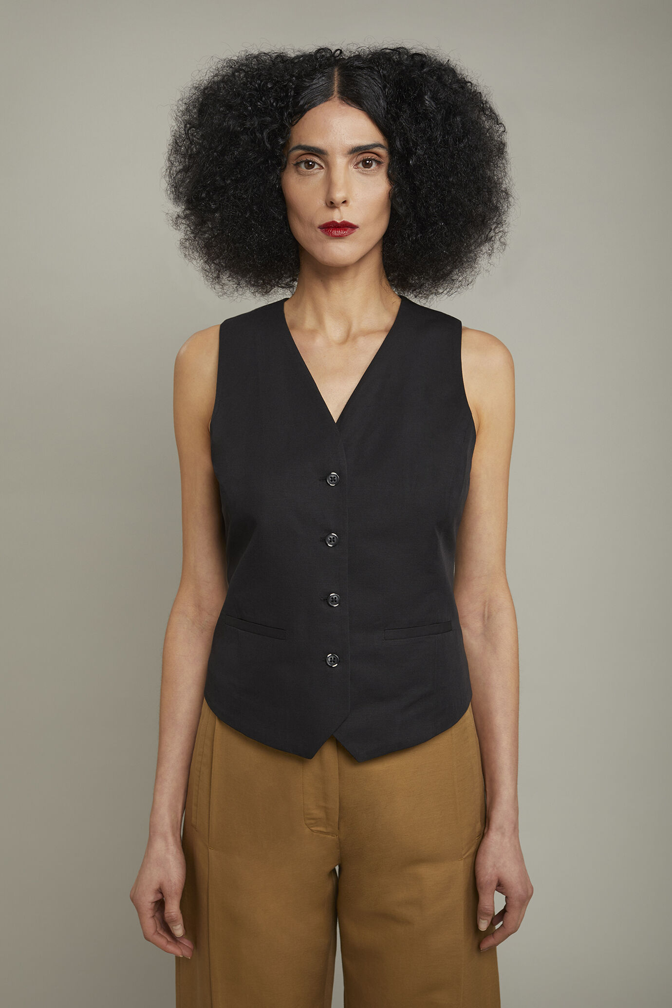Gilet donna misto lino e cotone regular fit image number 2