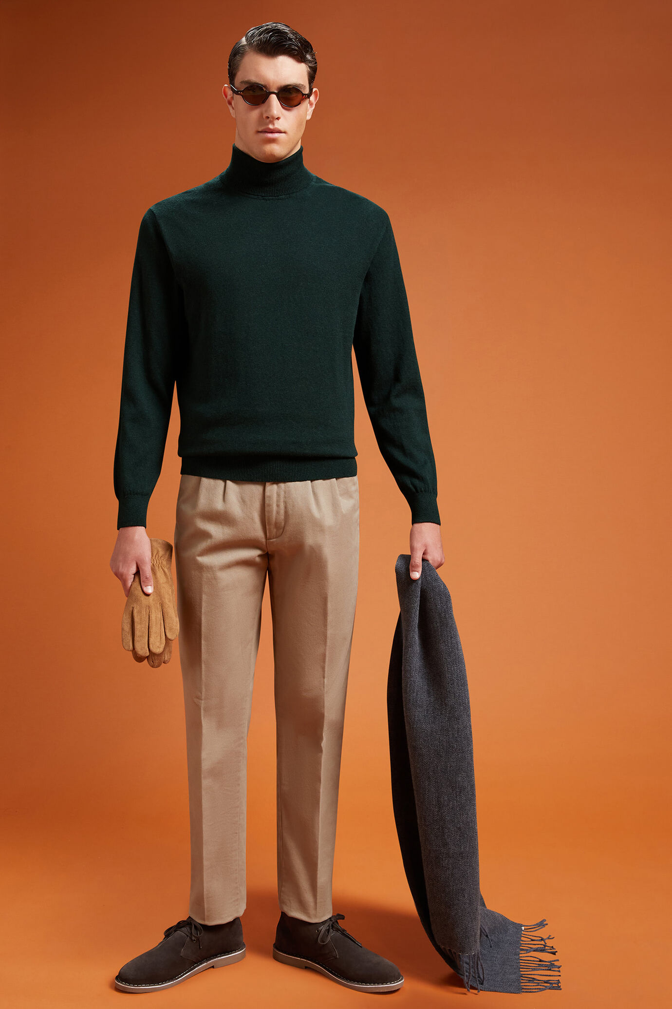Men's regular fit turtleneck jumper in wool and cotton image number 1