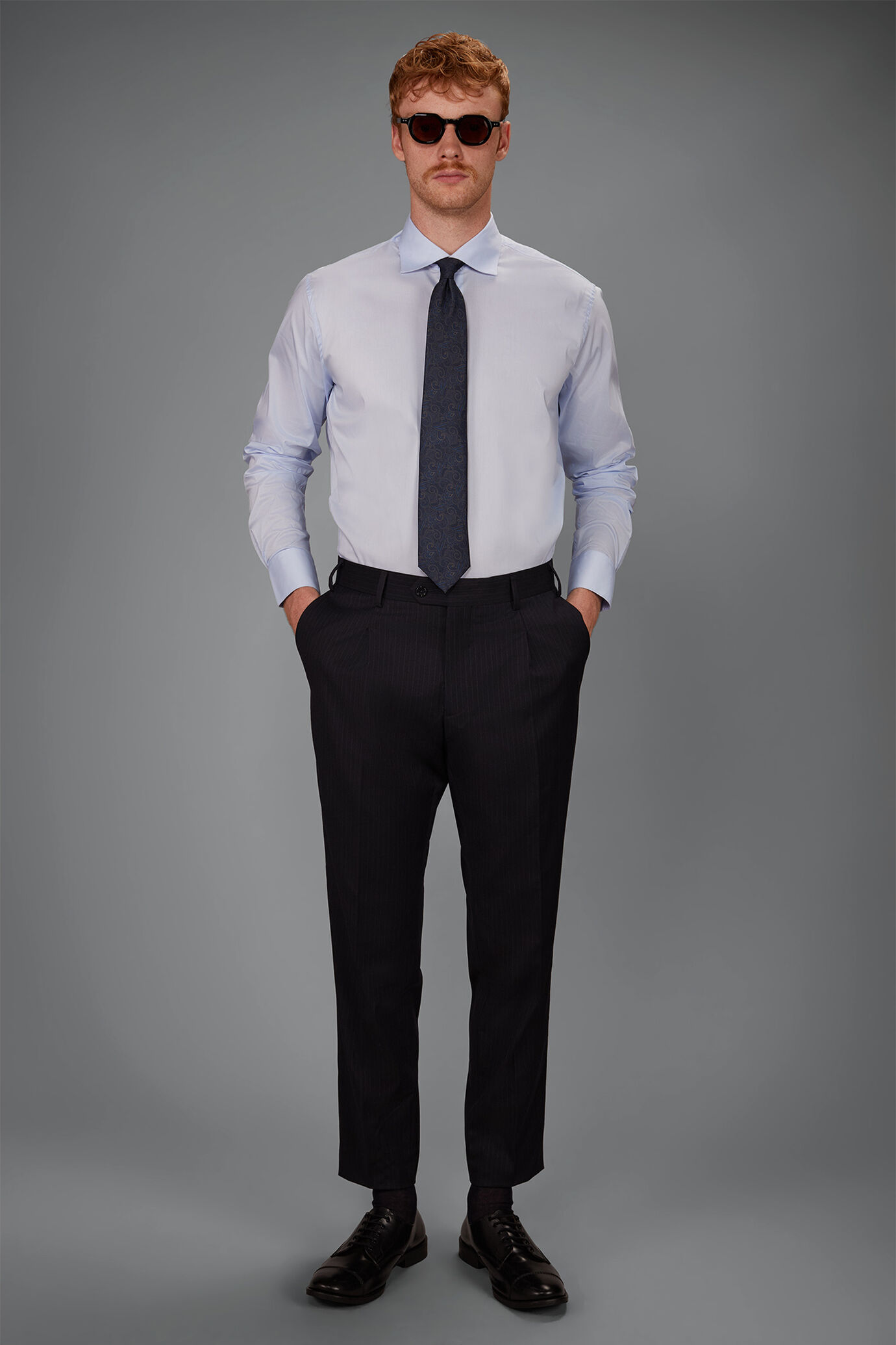 Men's shirt with classic collar in slightly elasticized technical fabric suitable for cufflinks image number 0