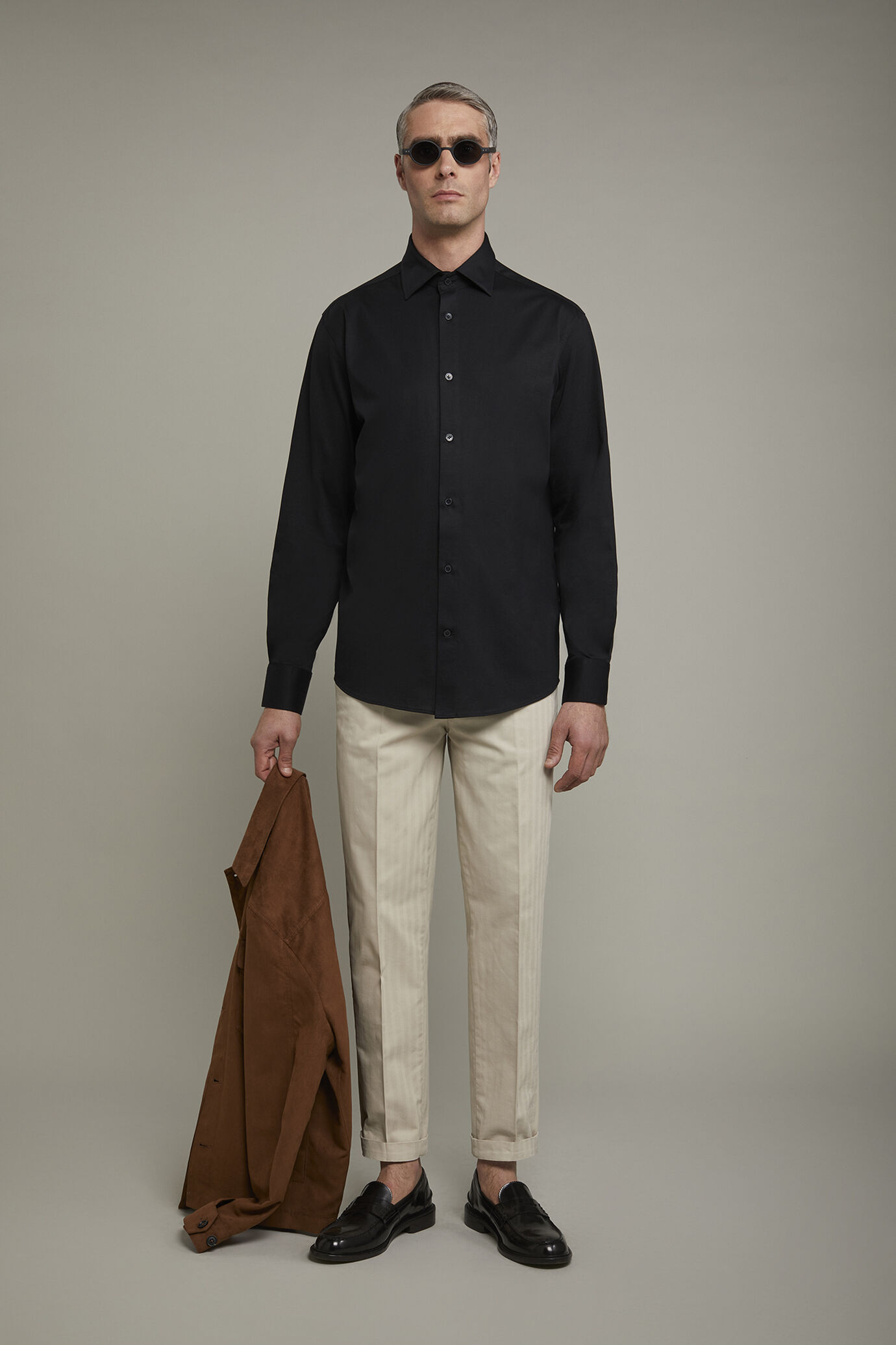 Polo camicia uomo a manica lunga con collo classico 100% cotone piquet regular fit image number 0