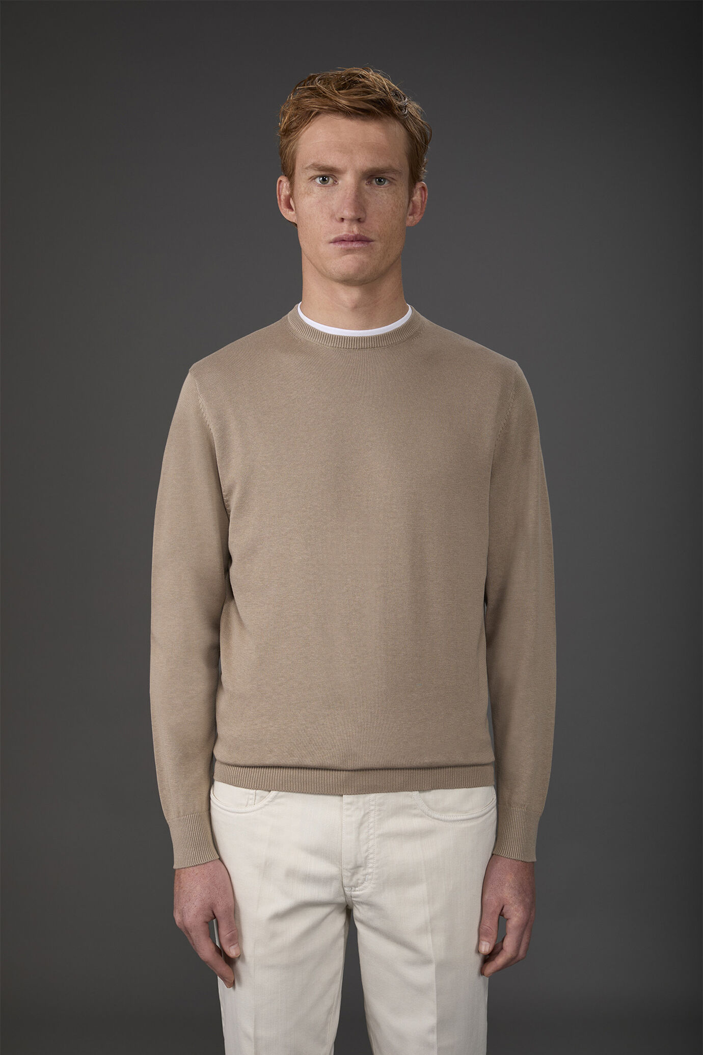 Herren-Pullover mit Rundhalsausschnitt aus 100 % bio-gewaschener Baumwolle