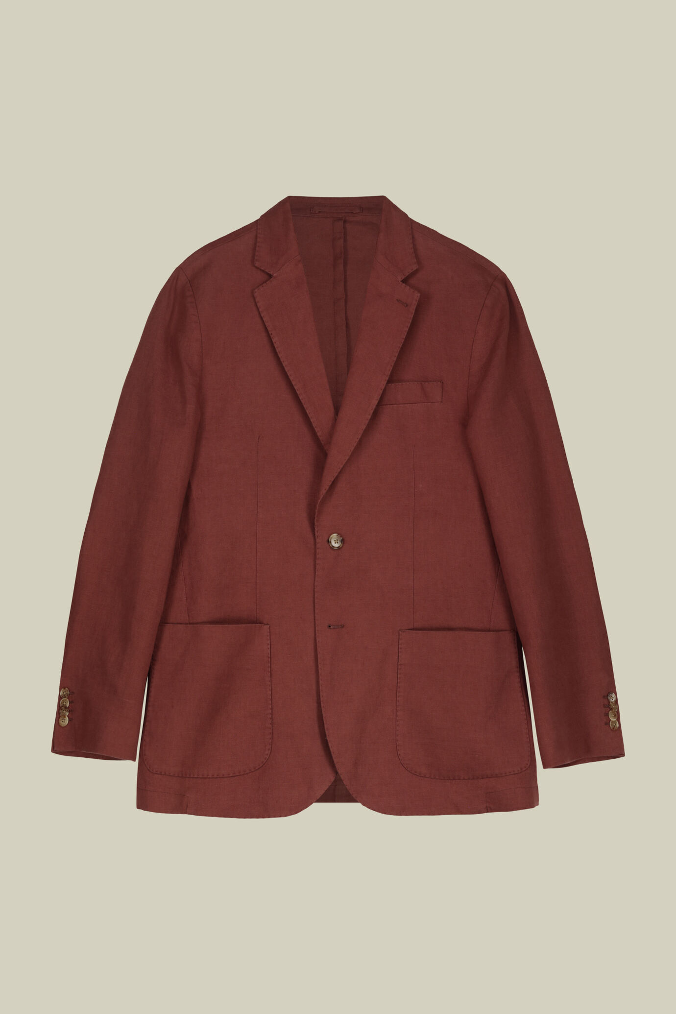 Einreihiges, ungefüttertes Herrensakko mit klassischem Revers und aufgesetzten Taschen 100 % Leinen image number 4