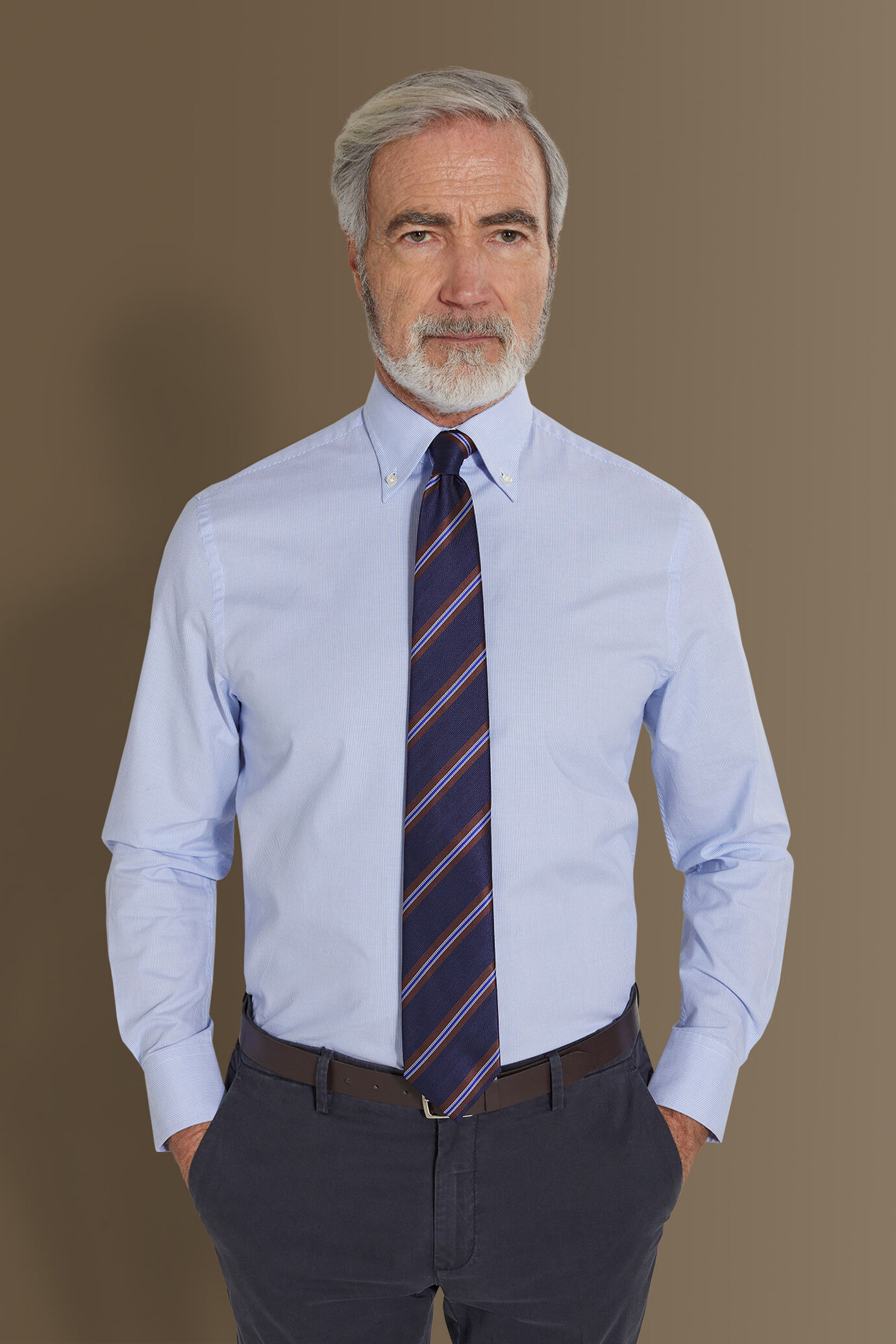 Camicia uomo button down tessuto armaturato a righe image number 0