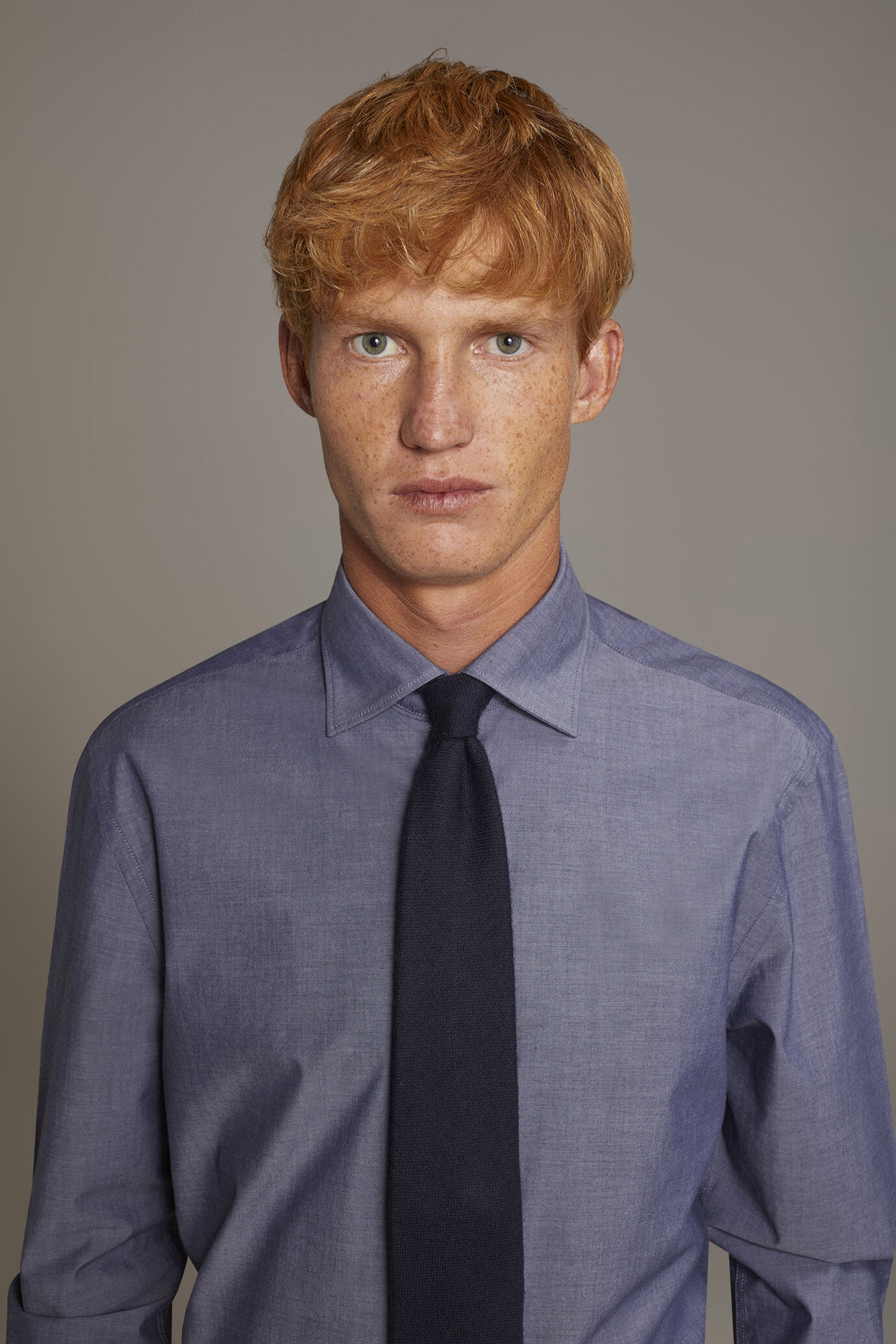 Französischer Kragen Freizeithemd Comfort Fit Chambray Stoff image number 1