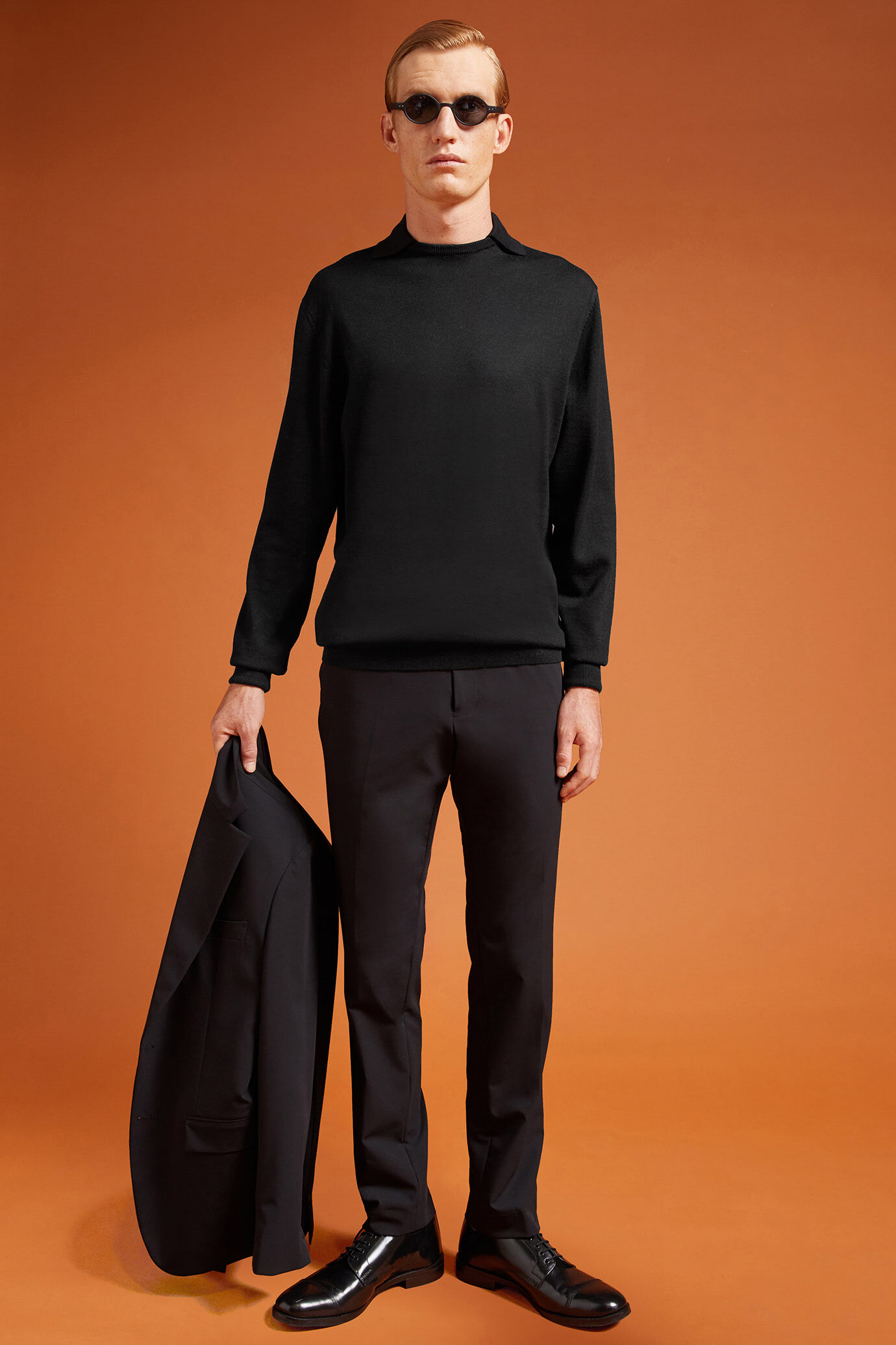 Herren-Pullover mit Rundhalsausschnitt und Polokragen aus 100 % extrafeine Merinowolle in normaler Passform image number 1