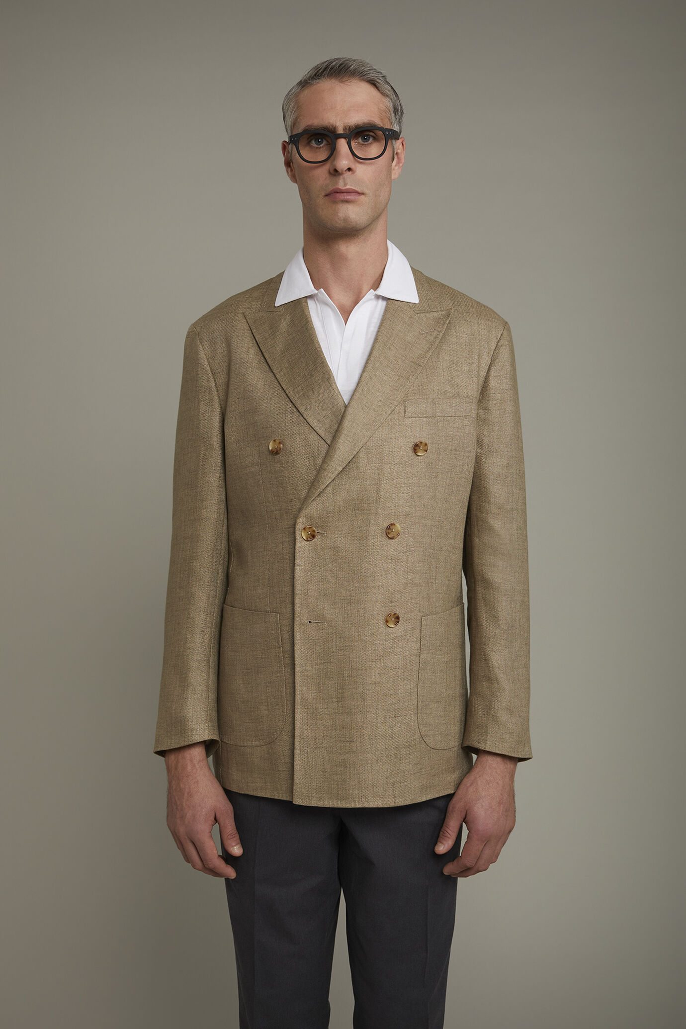 Veste croisée homme non doublée avec poches plaquées en 100 % lin coupe régulière image number 2