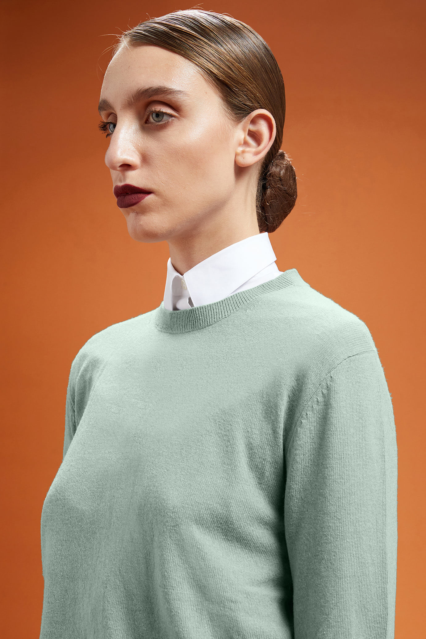 Maglia donna girocollo misto lana e cachemire regular fit image number 3