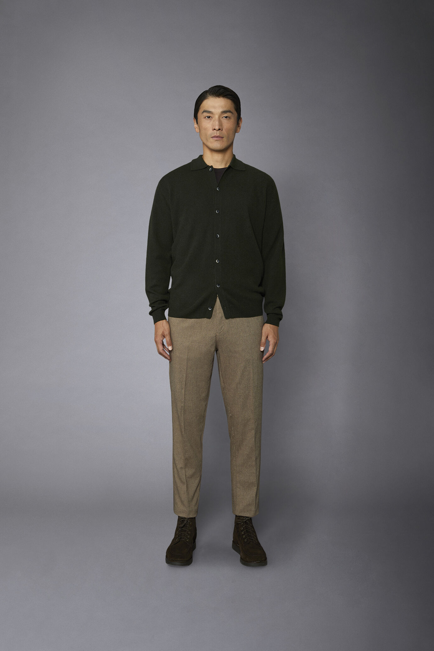 Pantalone chino uomo tessuto in cotone mano lana spinato regular fit image number 2