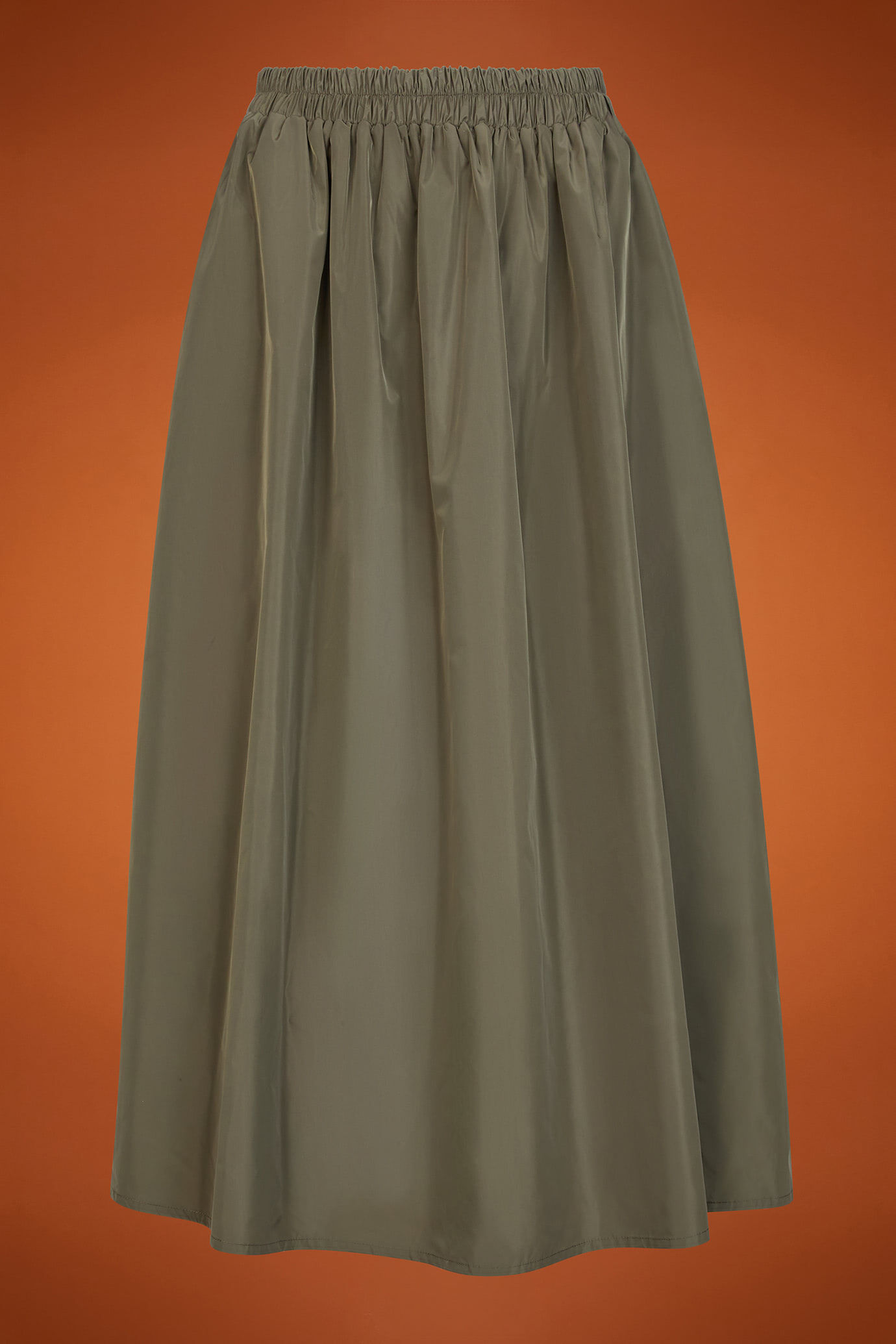 Gonna donna lunga a palloncino in taffet&agrave; tinta unita con elastico in vita regular fit image number 4