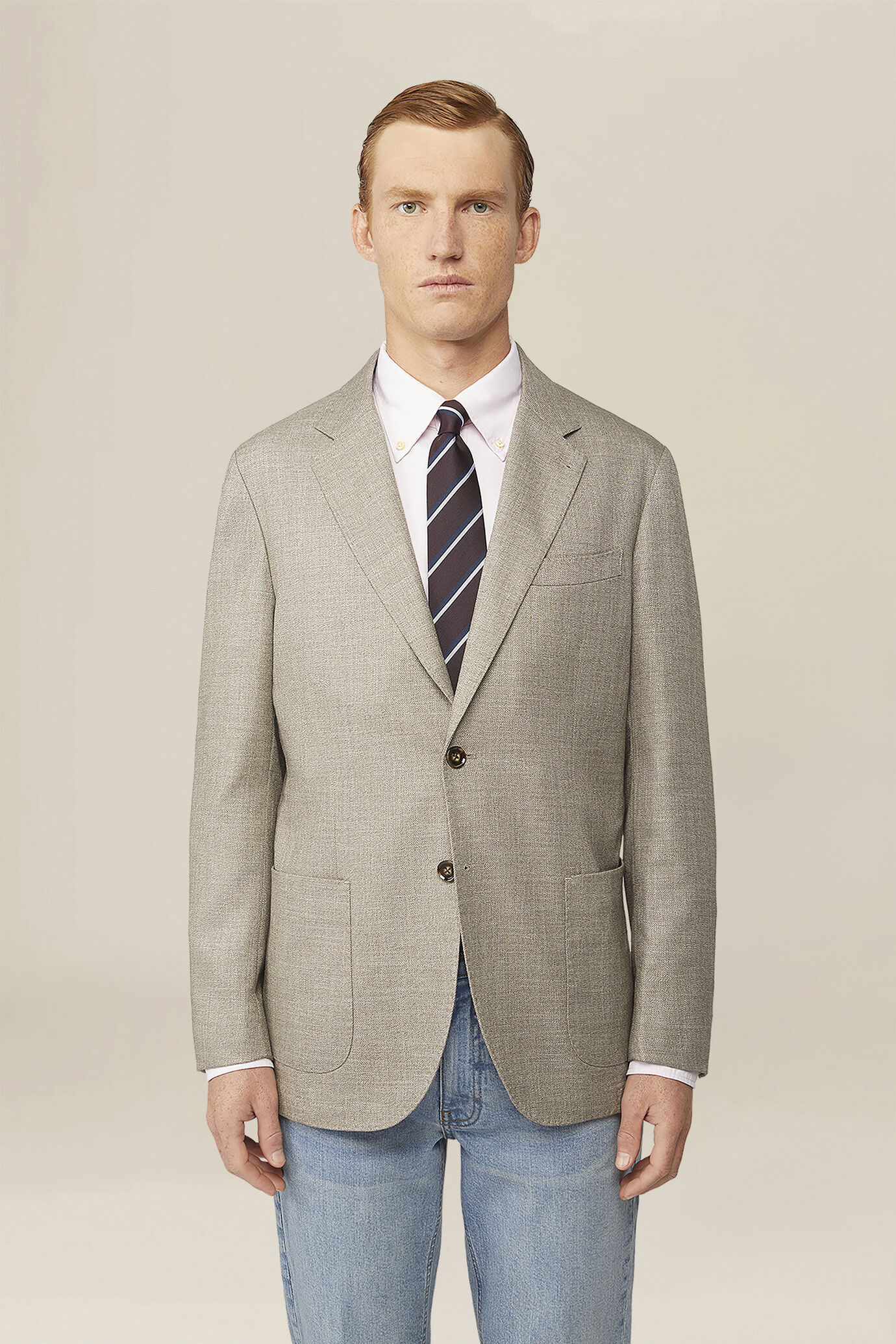 Veste simple boutonnage avec revers en pointe, semi-doubl&eacute;e image number 0