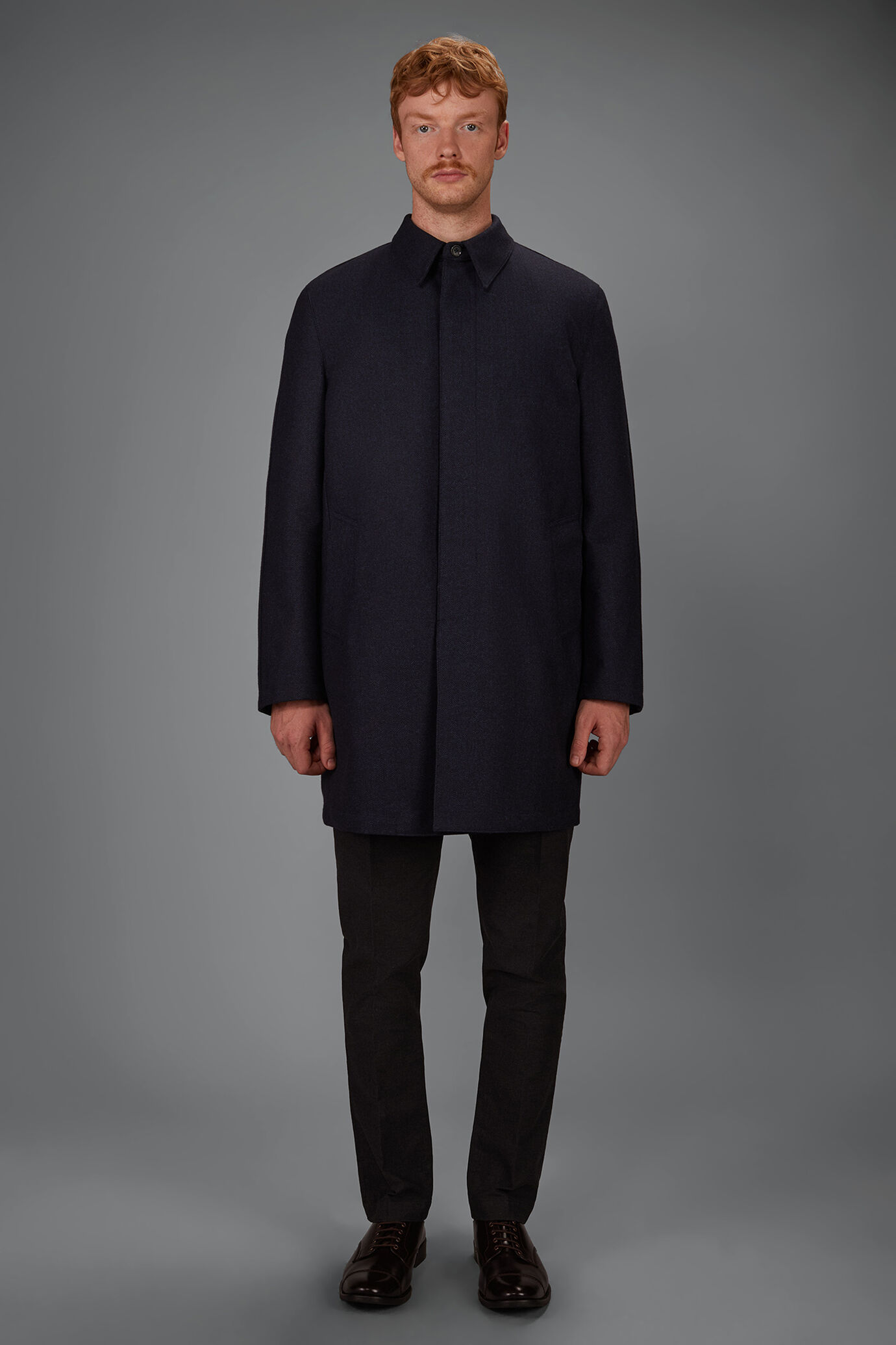 Cappotto uomo con collo loden in misto lana e disegno herringbone regular fit image number 2