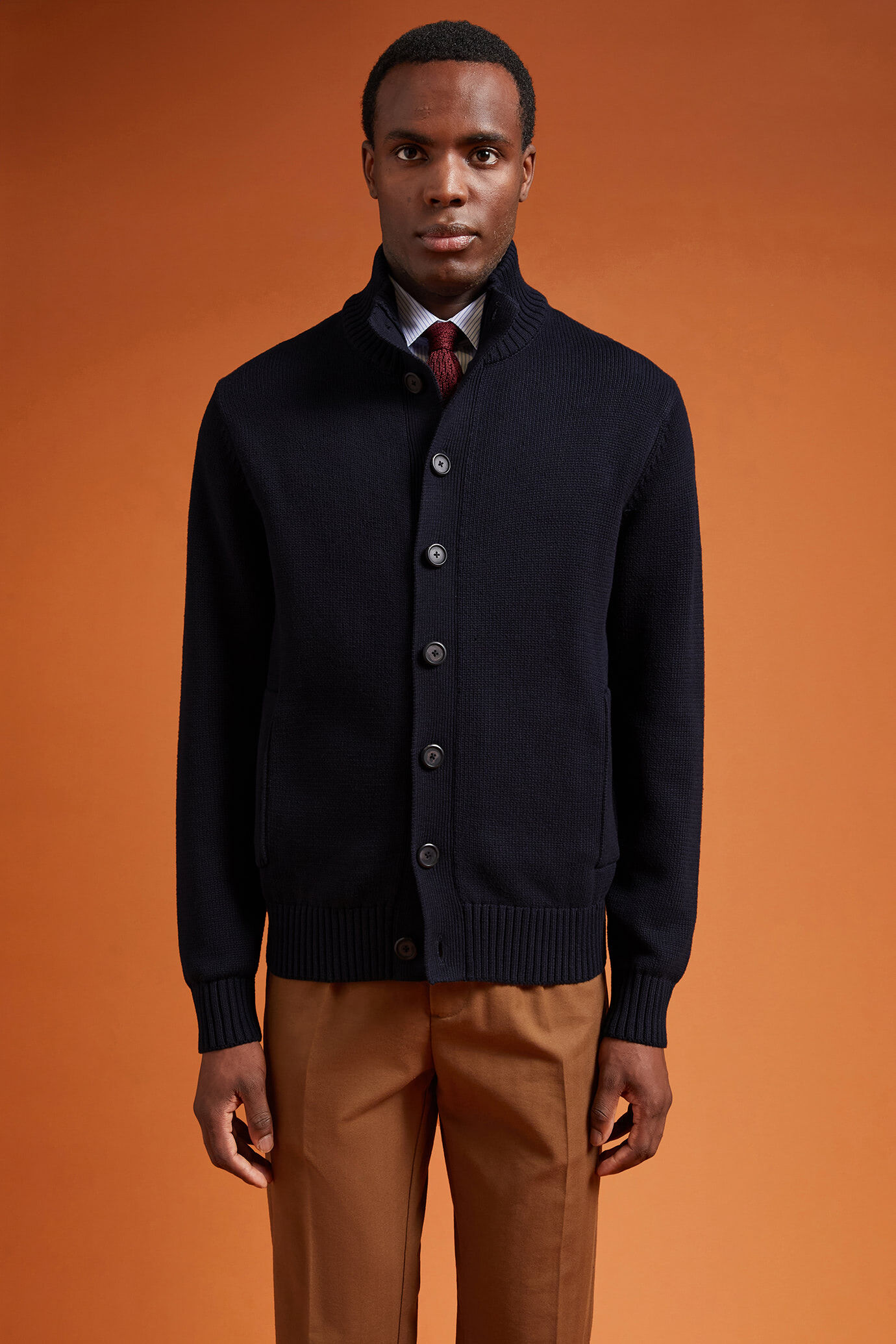 Herren-Strickjacke mit hohem Ausschnitt aus 100 % Baumwolle in normaler Passform image number 0