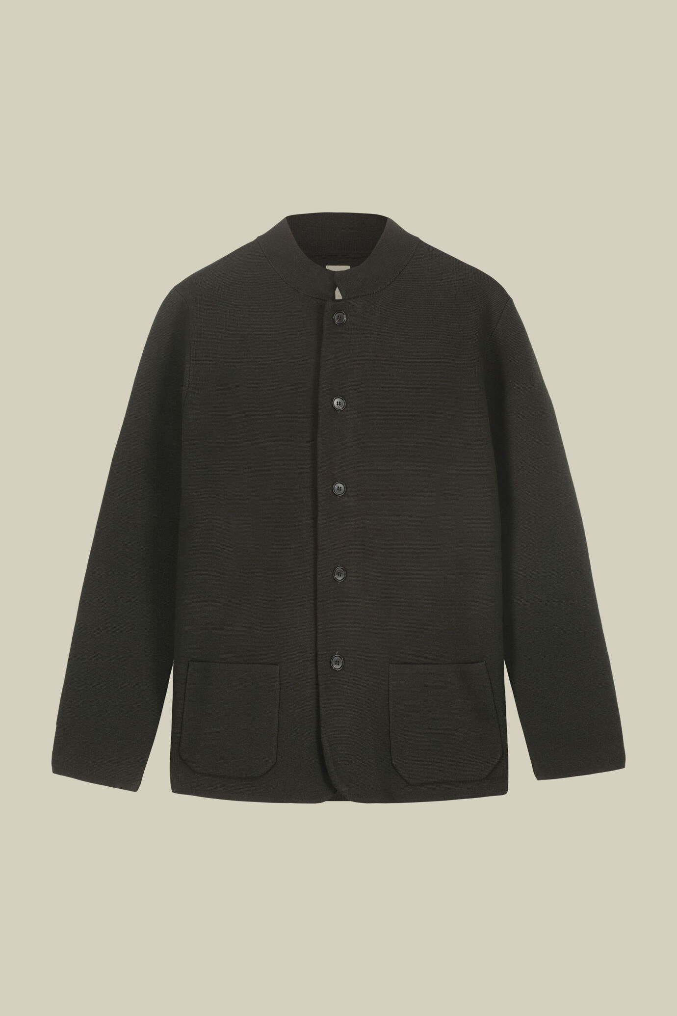 Giacca uomo in maglia punto milano con collo alla coreana in 100% cotone regular fit