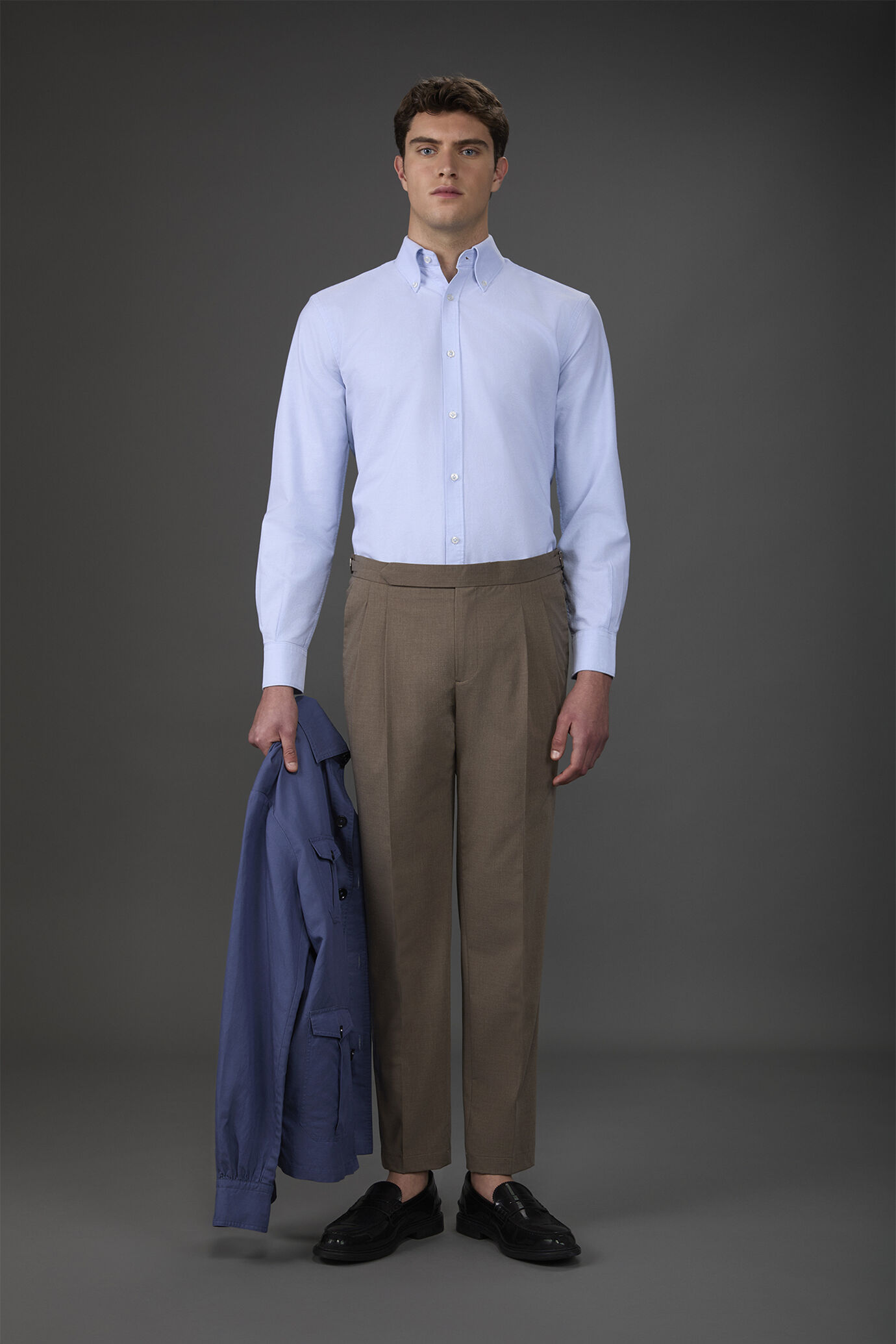 Camicia casual uomo collo button down 100% cotone tessuto oxford ultra leggero tinta unita comfort fit image number 2