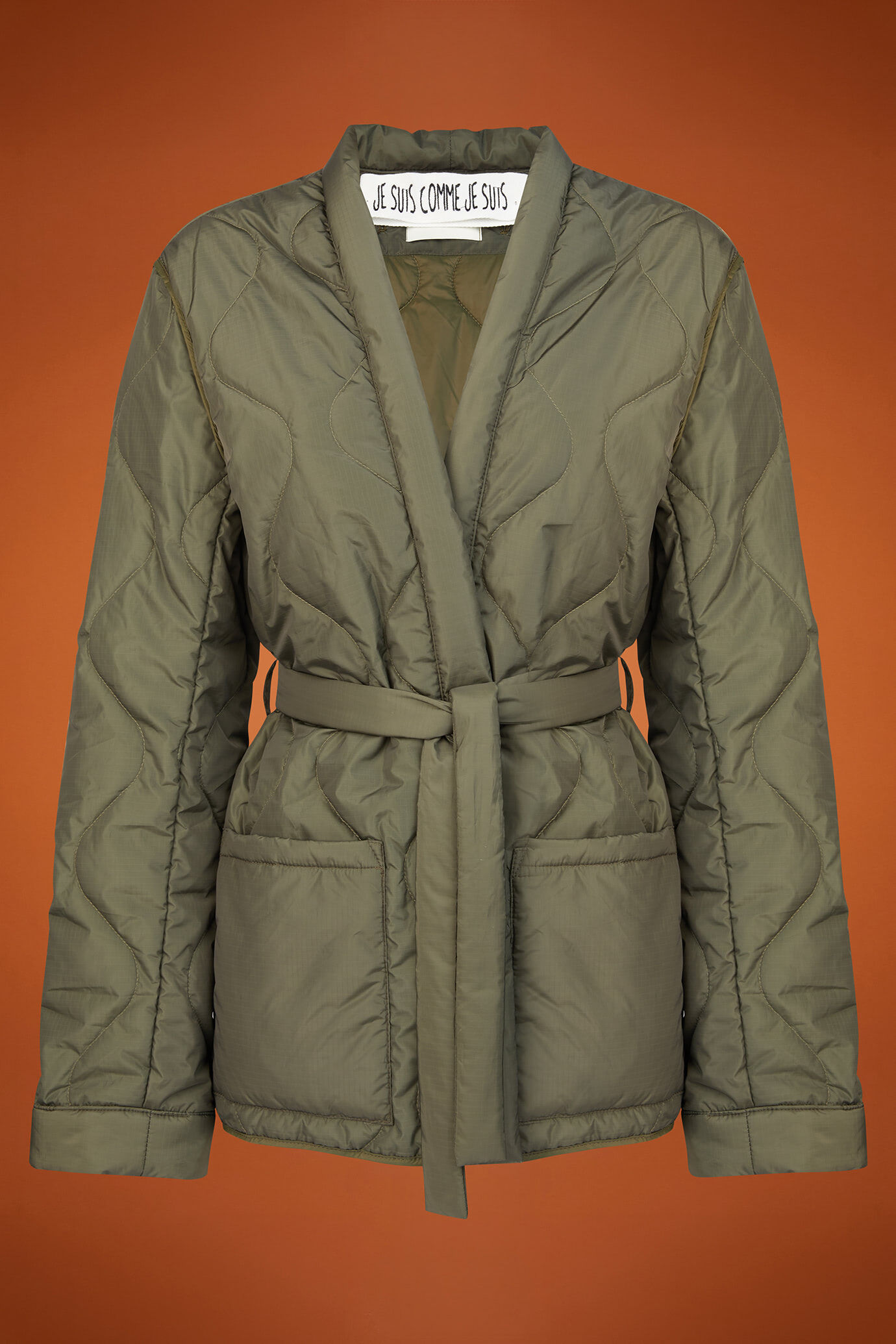 Women's quilted nylon kimono jacket in a regular fit with a waist belt image number 5