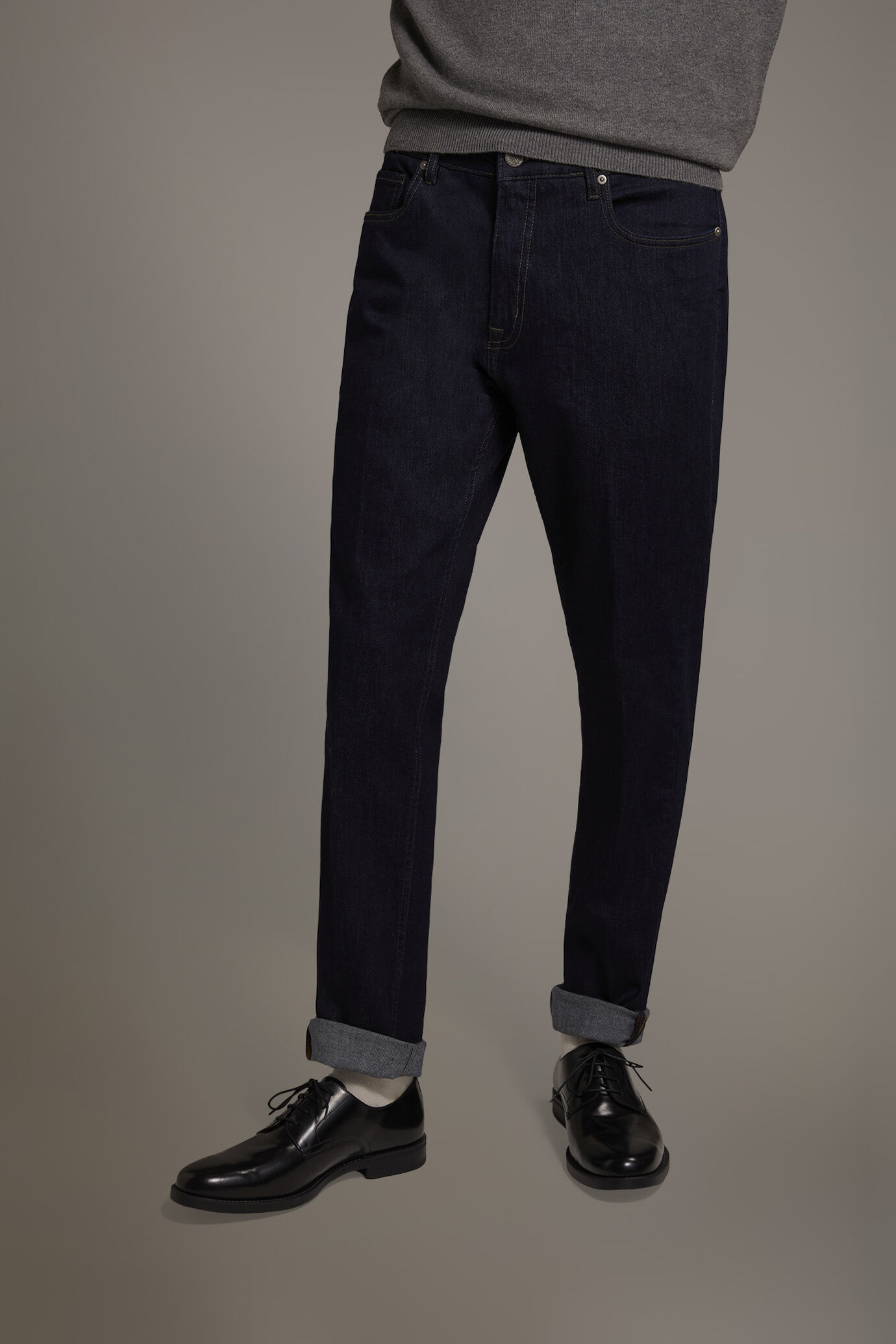 Regular fit denim 5 pockets trousers in denim fabric image number 2